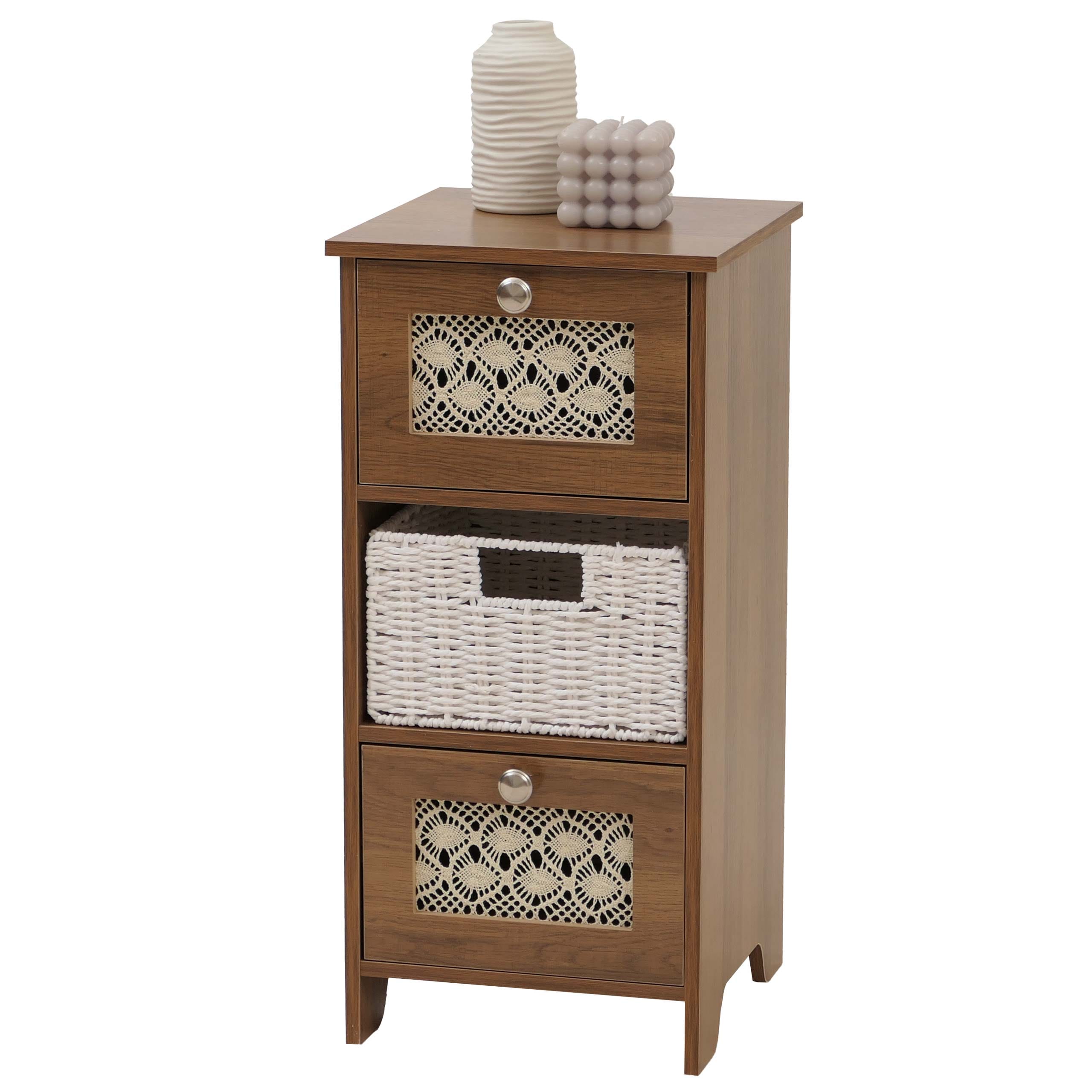 Kommode MCW-O75, Schubladenschrank, 3 Schubf&auml;cher Korbschubladen Holz Melamin 63x30x30cm ~ braun 