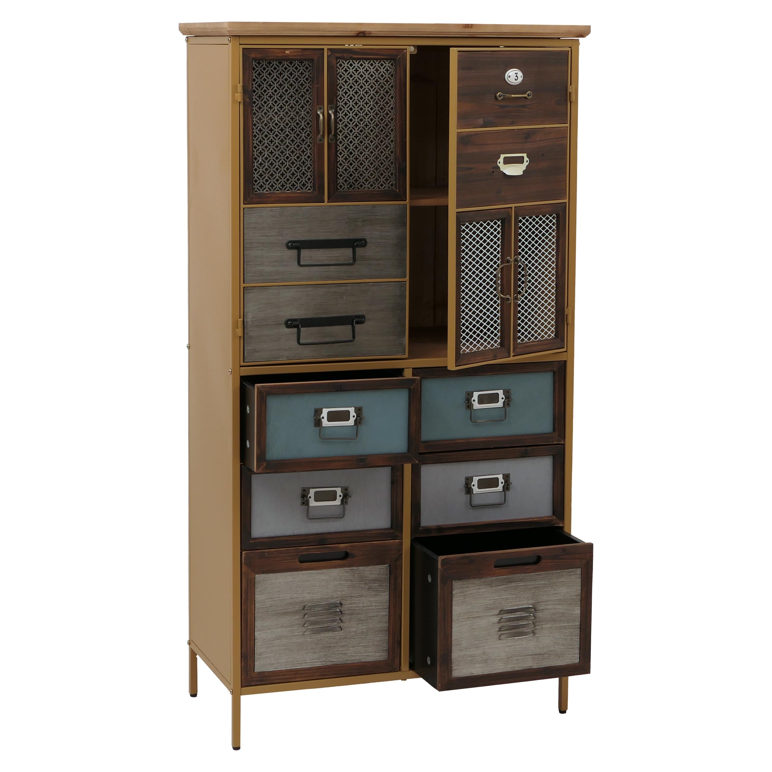Apothekerkommode MCW-O80, Schrank Highboard Schubladen, Vintage Shabby-Look 136x73x35cm, blau Metalloptik 