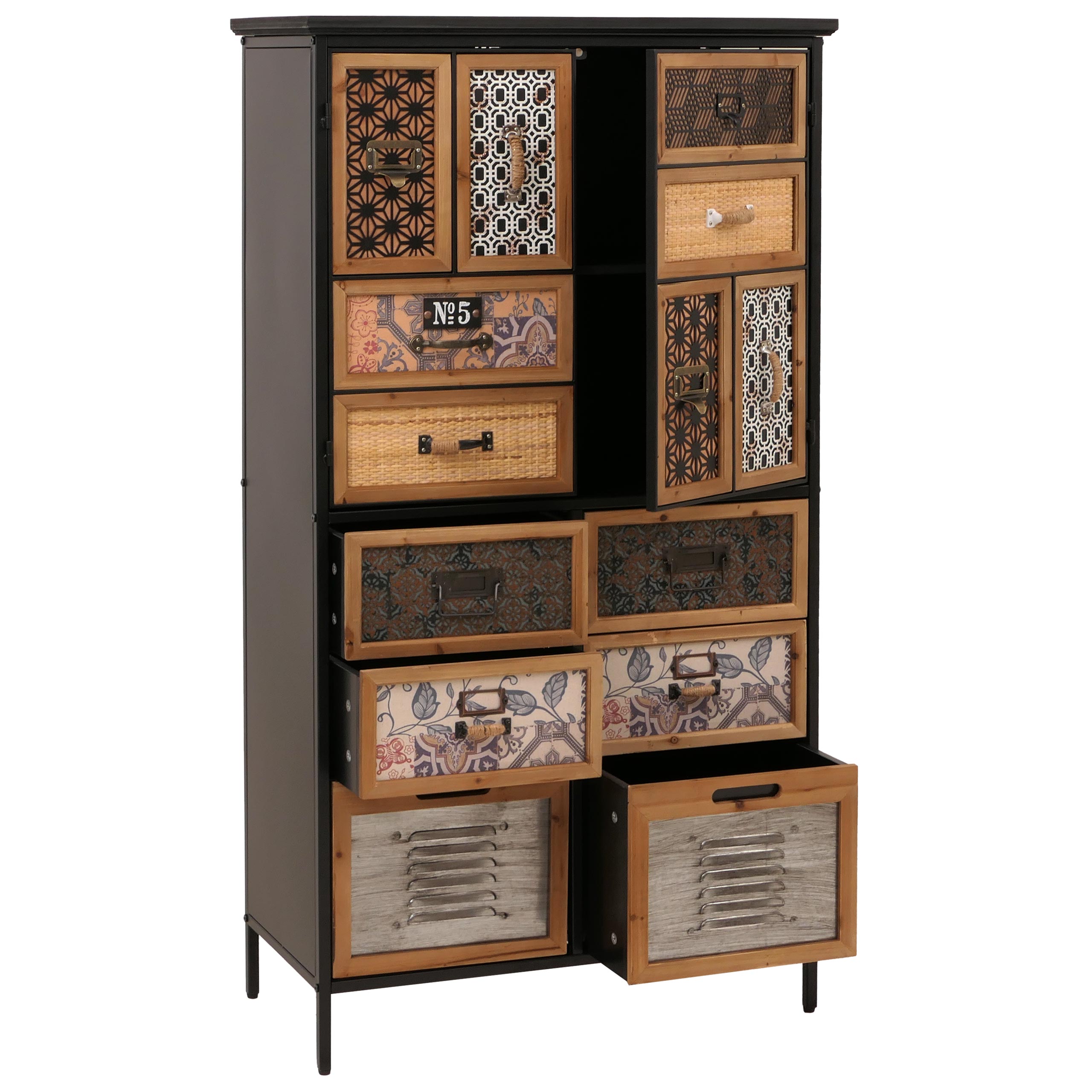 Apothekerkommode MCW-O80, Schrank Highboard Schubladen, Vintage Shabby-Look 136x73x35cm, natur/bunt Metalloptik - Bild 1