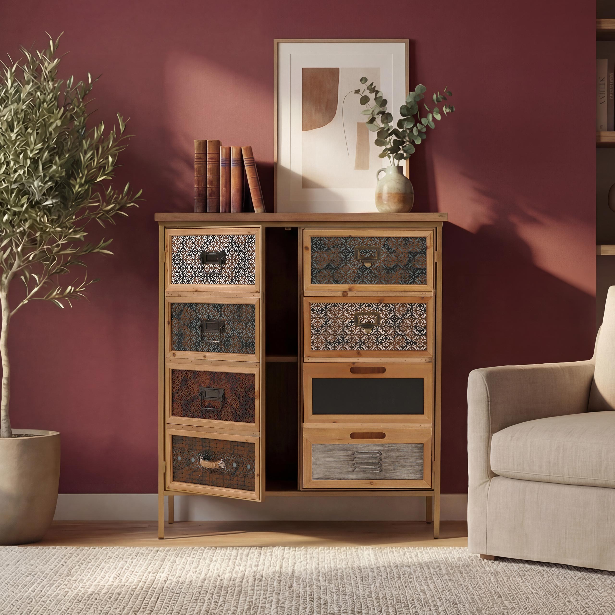 Apothekerkommode MCW-O79, Schrank Highboard Stauf&auml;cher, Vintage Shabby-Look 94x80x35cm, wei&szlig;/blau 