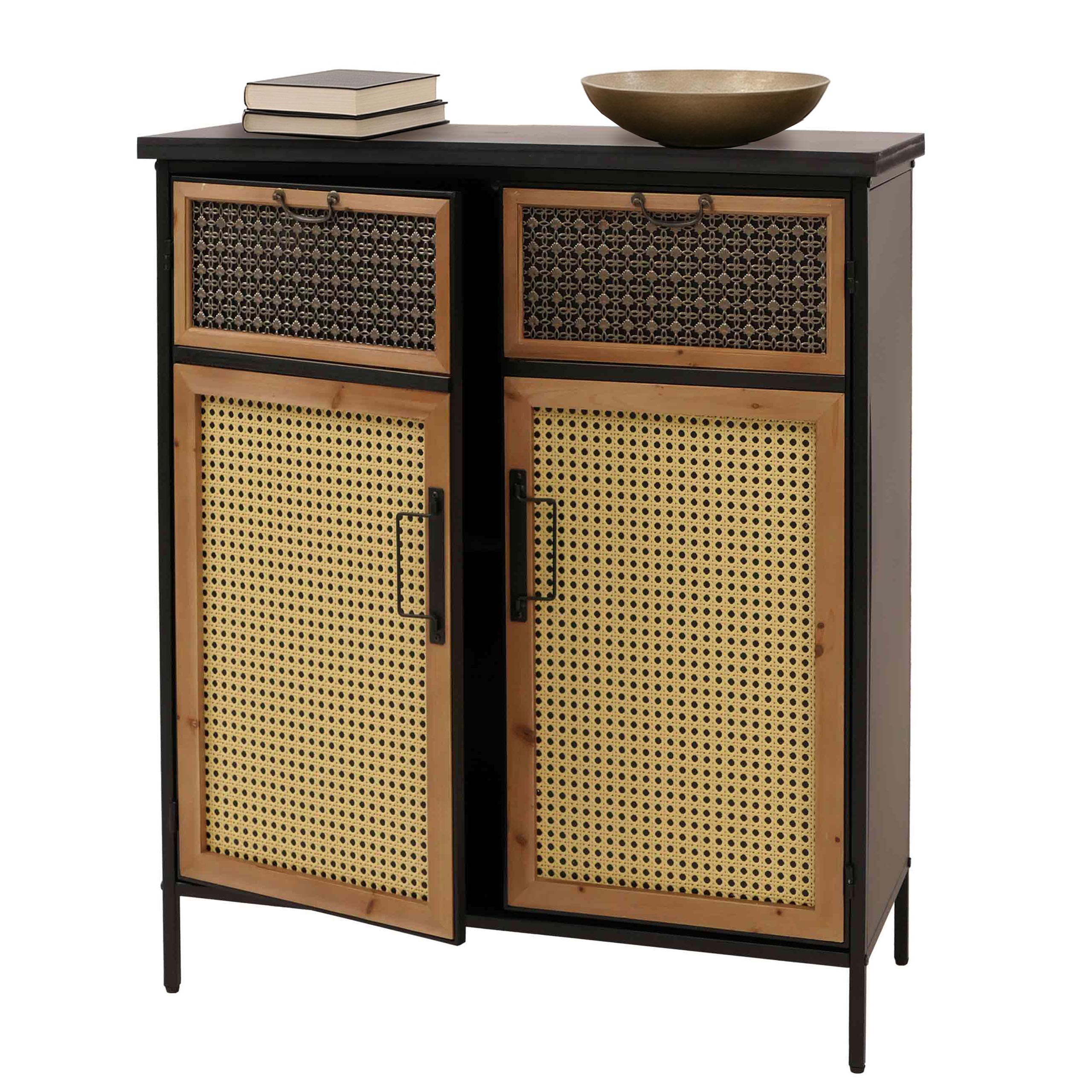 Apothekerkommode MCW-O79, Schrank Highboard Stauf&auml;cher, Vintage Shabby-Look 94x80x35cm, Rattanoptik 