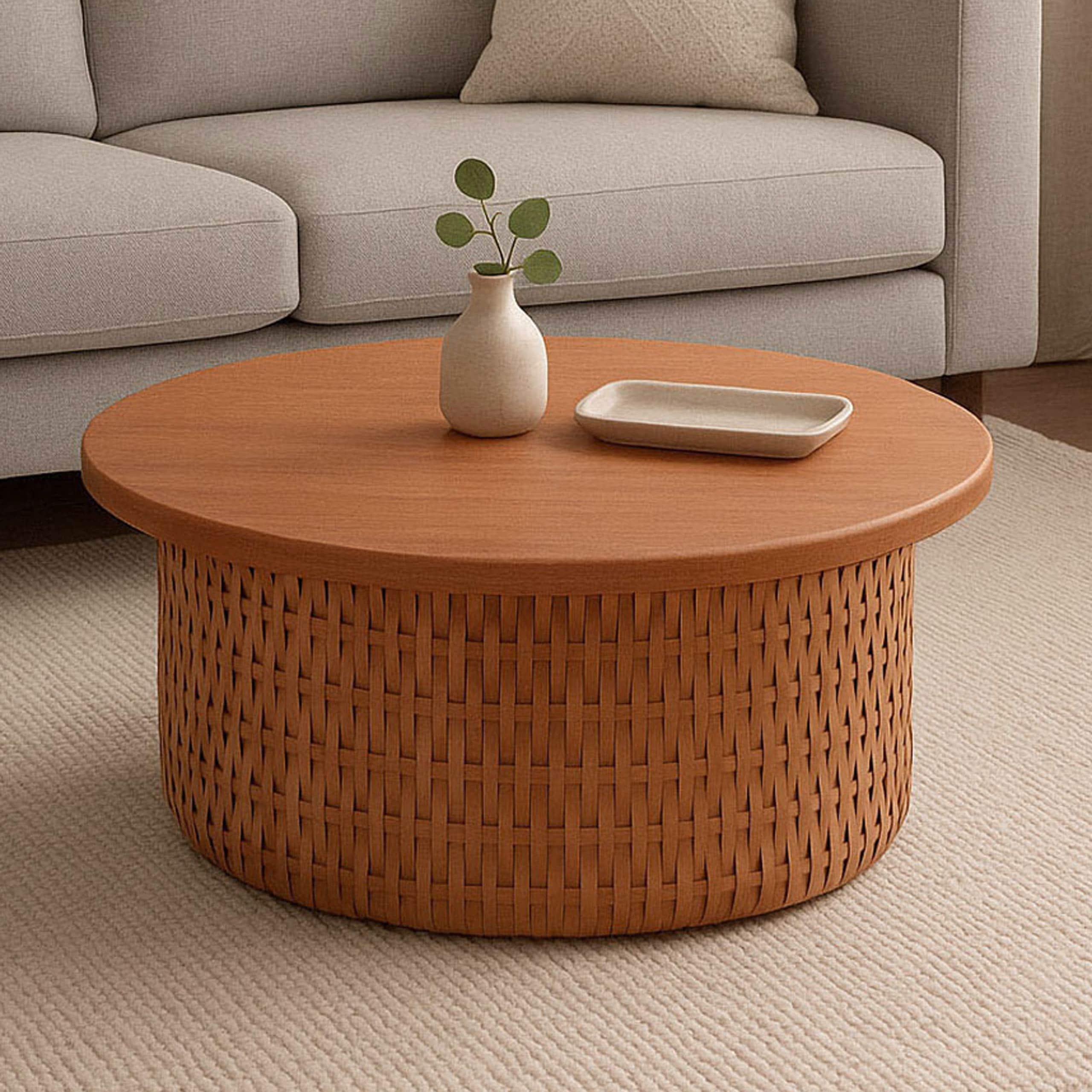 Couchtisch MCW-P15, Beistelltisch Sofatisch Wohnzimmertisch Mahagoniholz Rattan rund &Oslash;75cm 