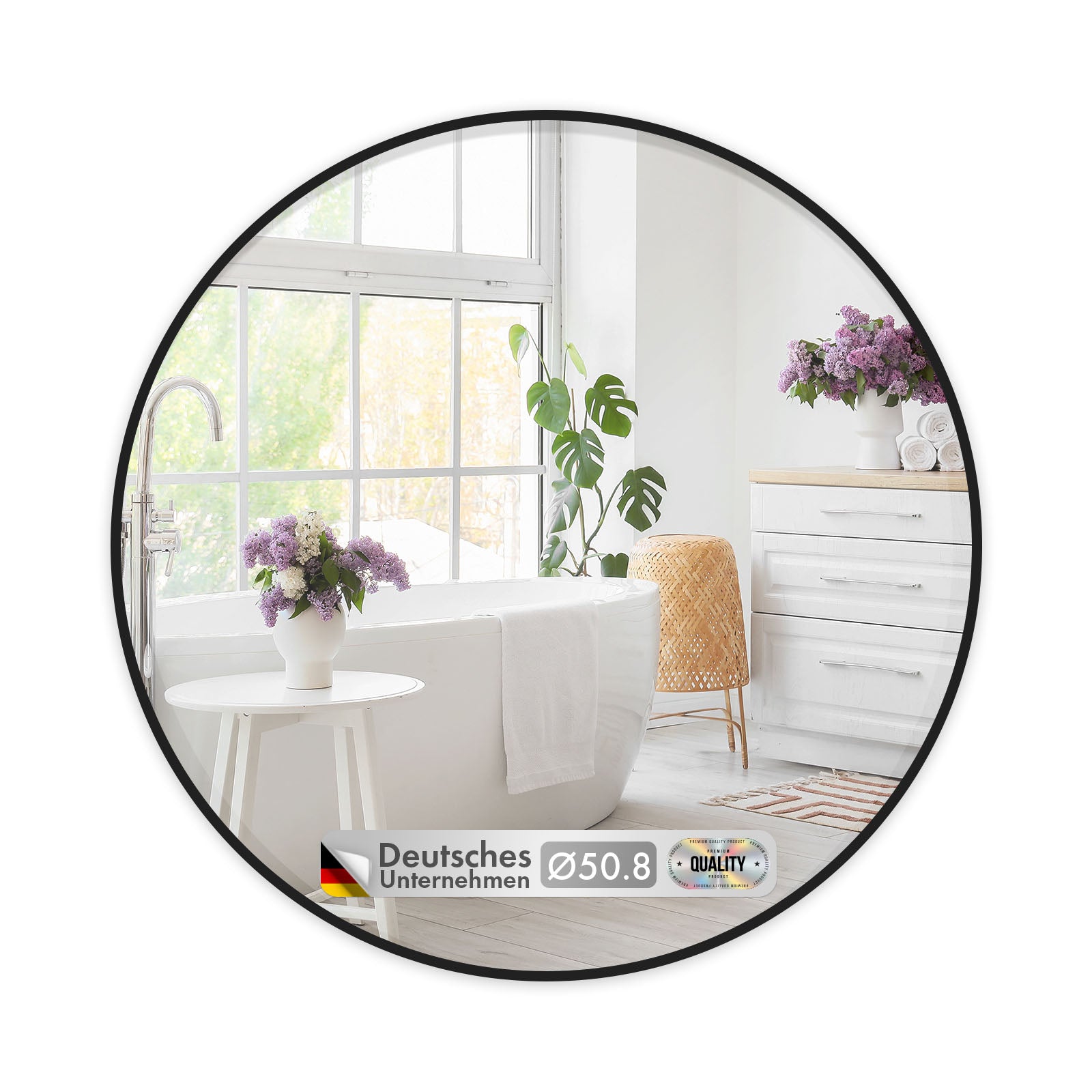 Floordirekt Wandspiegel | Bella | Runder Spiegel mit schwarzem Rahmen aus Aluminiumlegierung 