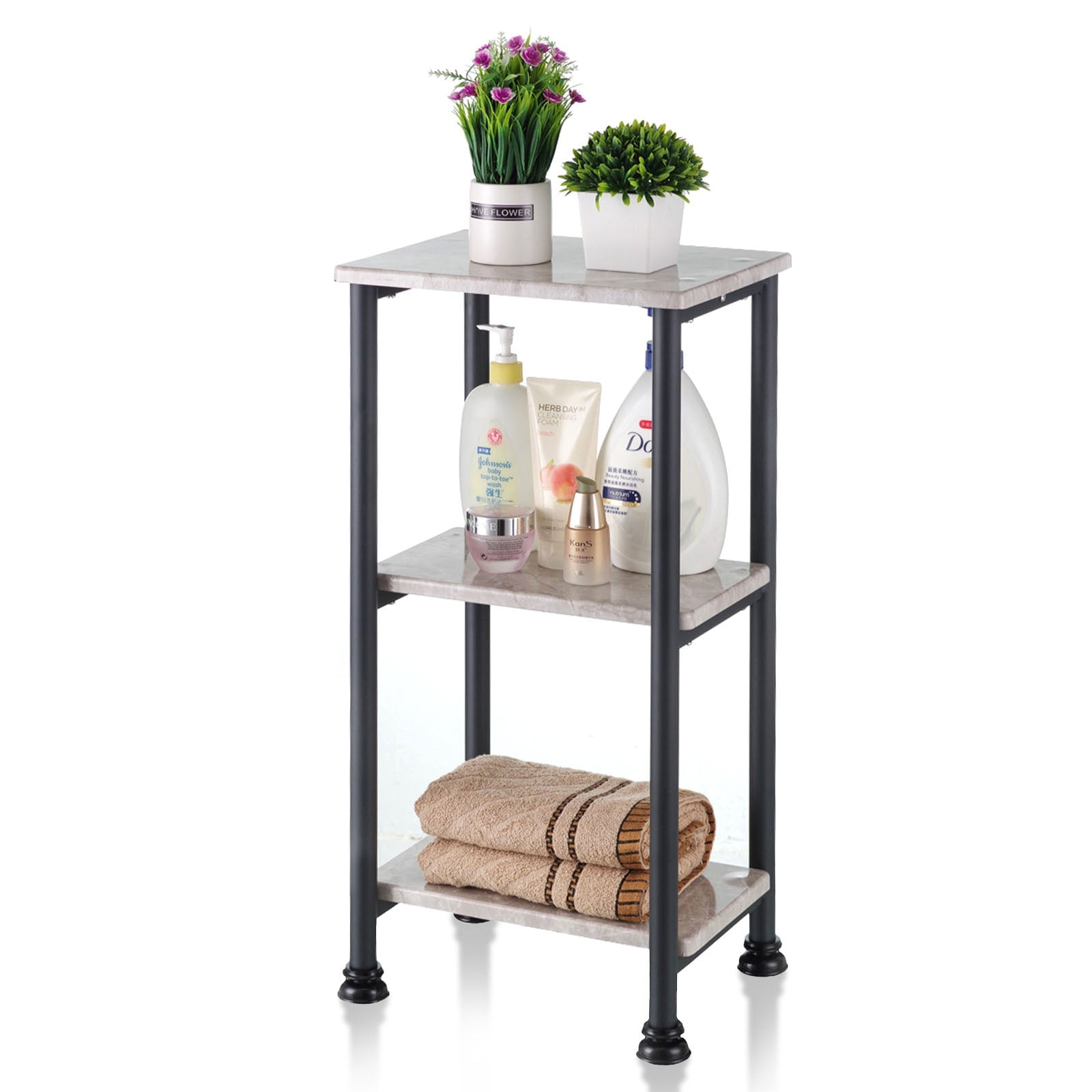 Floordirekt Standregal | Charles | Modernes Regal mit Marmor-Optik und stabilem Stahlrahmen 