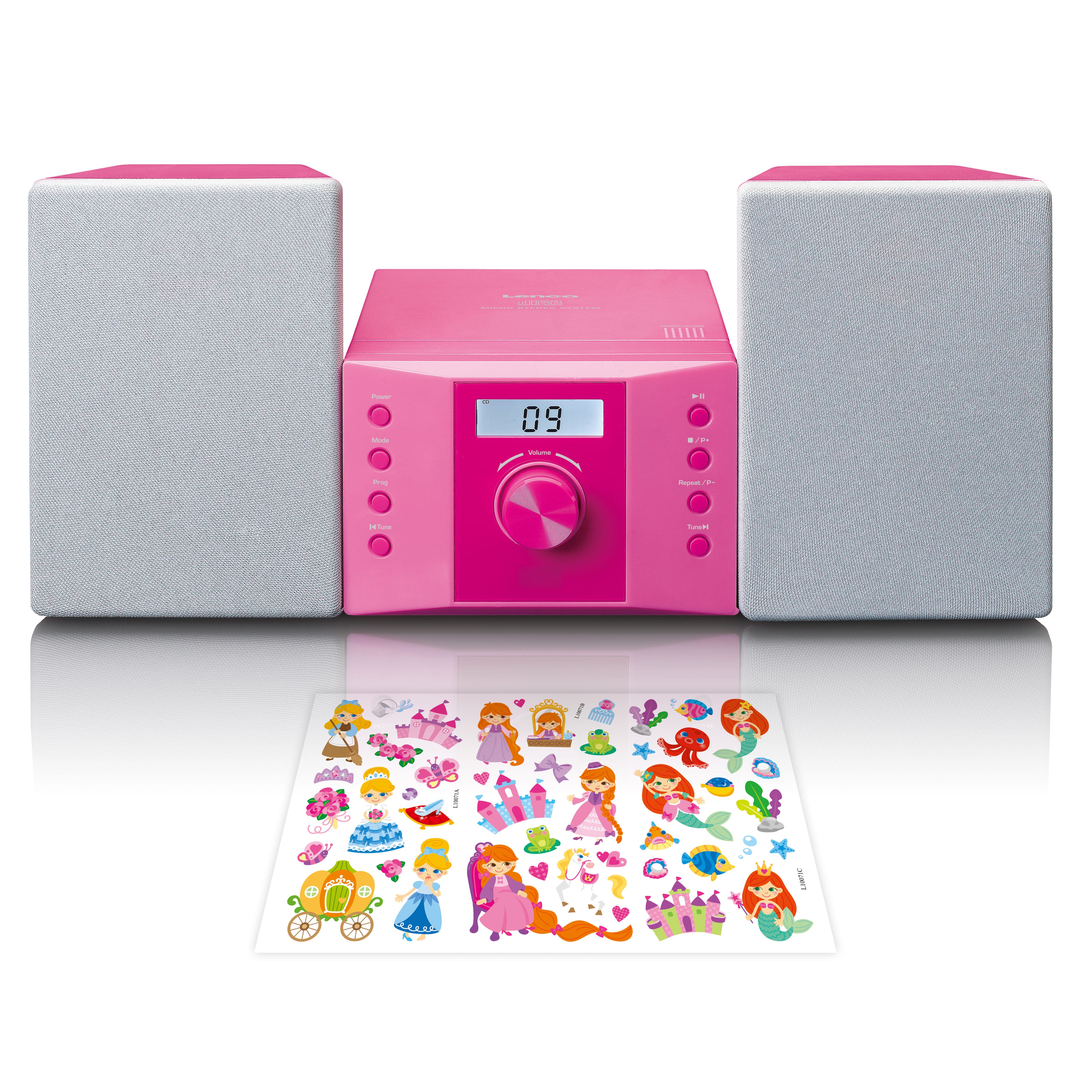 Lenco Micro Set mit CD FM Radio AUX-IN Aufkleber Pink 