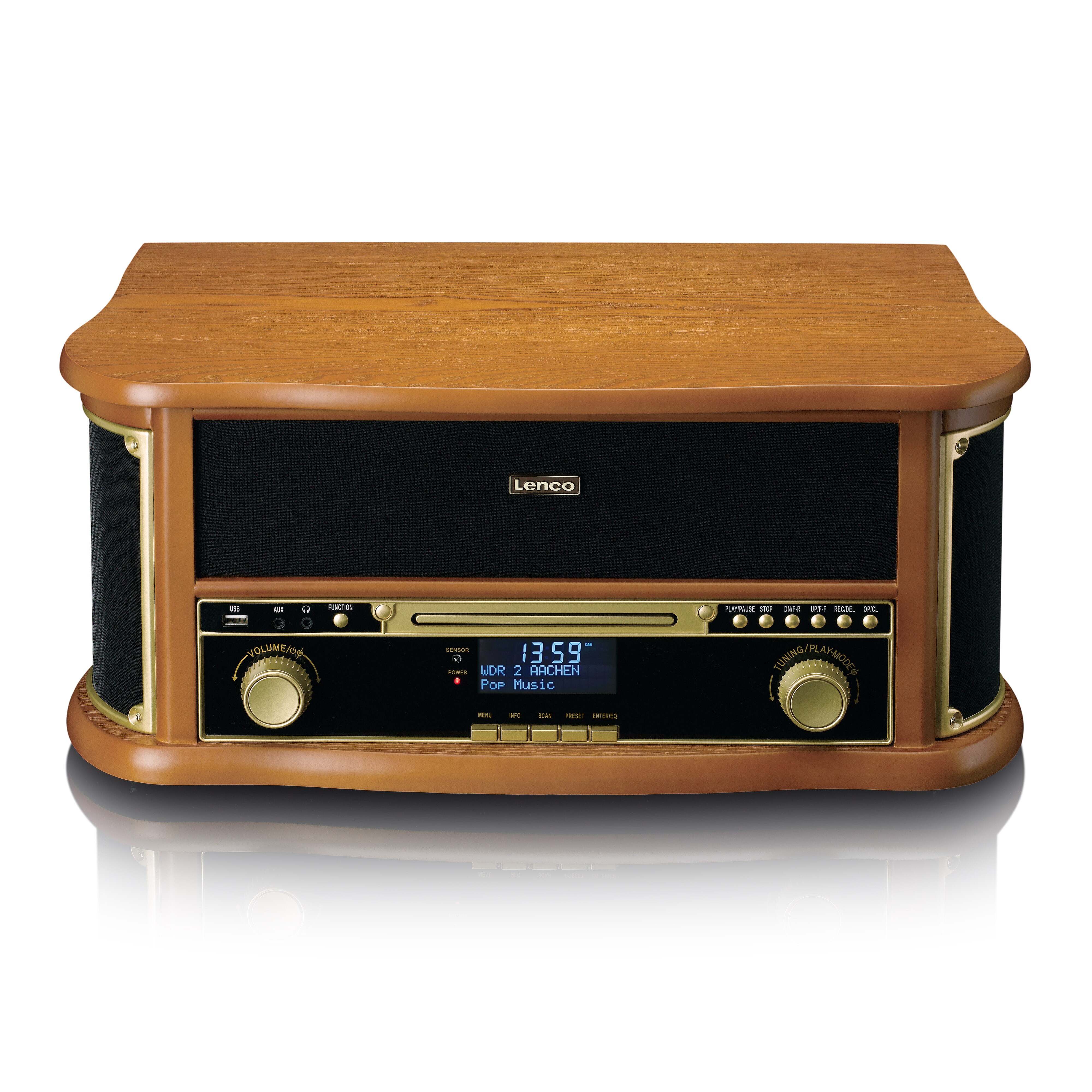 Lenco Retro-Schallplattenspieler aus Holz mit Bluetooth&reg;, DAB+/FM-Radio, USB-Codierung, CD-Player, Kassettenspieler und eingebauten Lautsprechern 