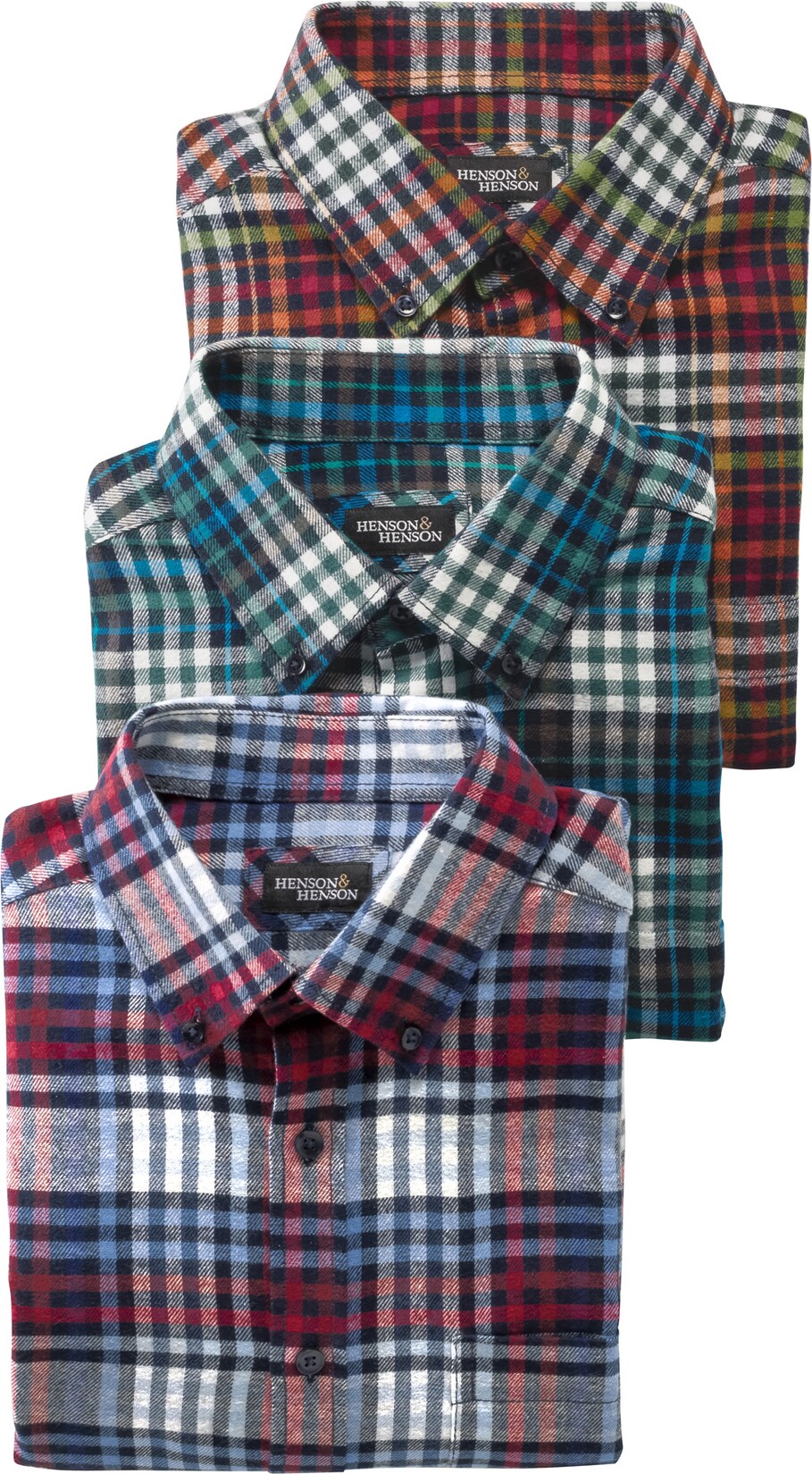 Henson&Henson 3er Pack Herren Karo-Flanellhemden