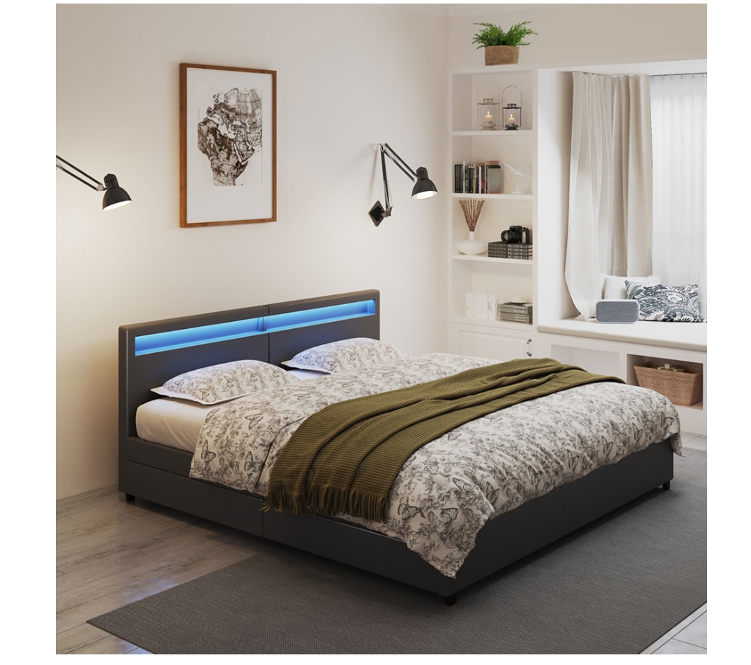 HOME DELUXE Familienbett mit Schubladen NUBE - 270 x 200 cm ohne Matratze Schwarz 