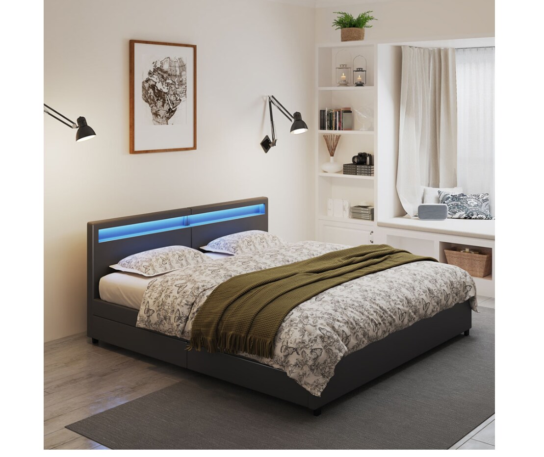 HOME DELUXE Familienbett mit Schubladen NUBE - 270 x 200 cm mit Matratze Schwarz 