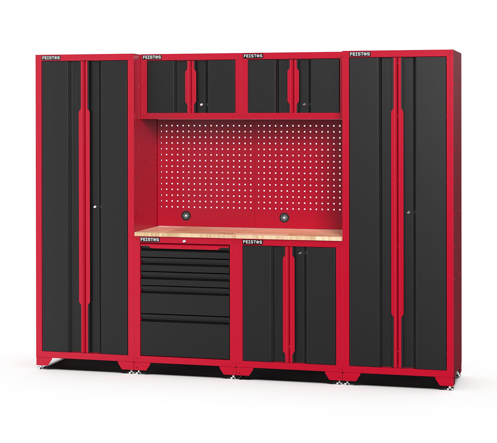 Feistos FEISTOS Werkstatteinrichtung Novo 2 | Metall Werkstattschrank schwarz & rot | 45,7x264x198cm 