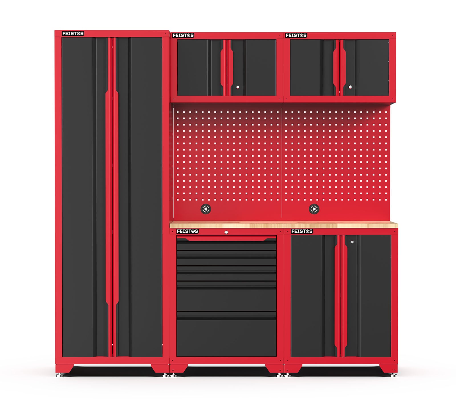 Feistos FEISTOS Werkstatteinrichtung Novo 1 | Metall Werkzeugschrank schwarz & rot | 45,7x198x198cm 