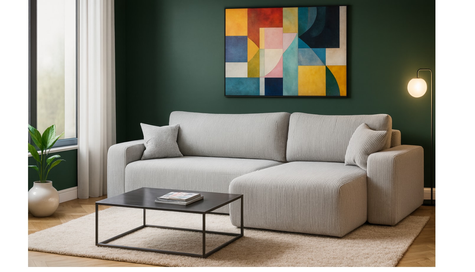 Inter Trading Ecksofa Austin 272x224 cm Cord Silbergrau Poso 110 