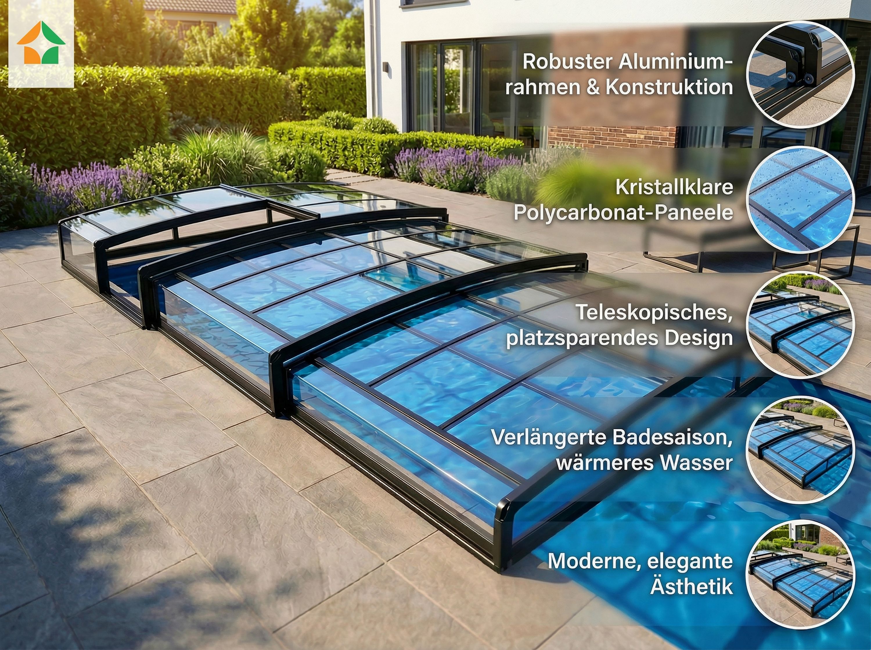 Vorverkauf Pool&uuml;berdachung "Aqualina" aus Aluminium, ca. 6,63 x 4,26 x 0,92 cm 