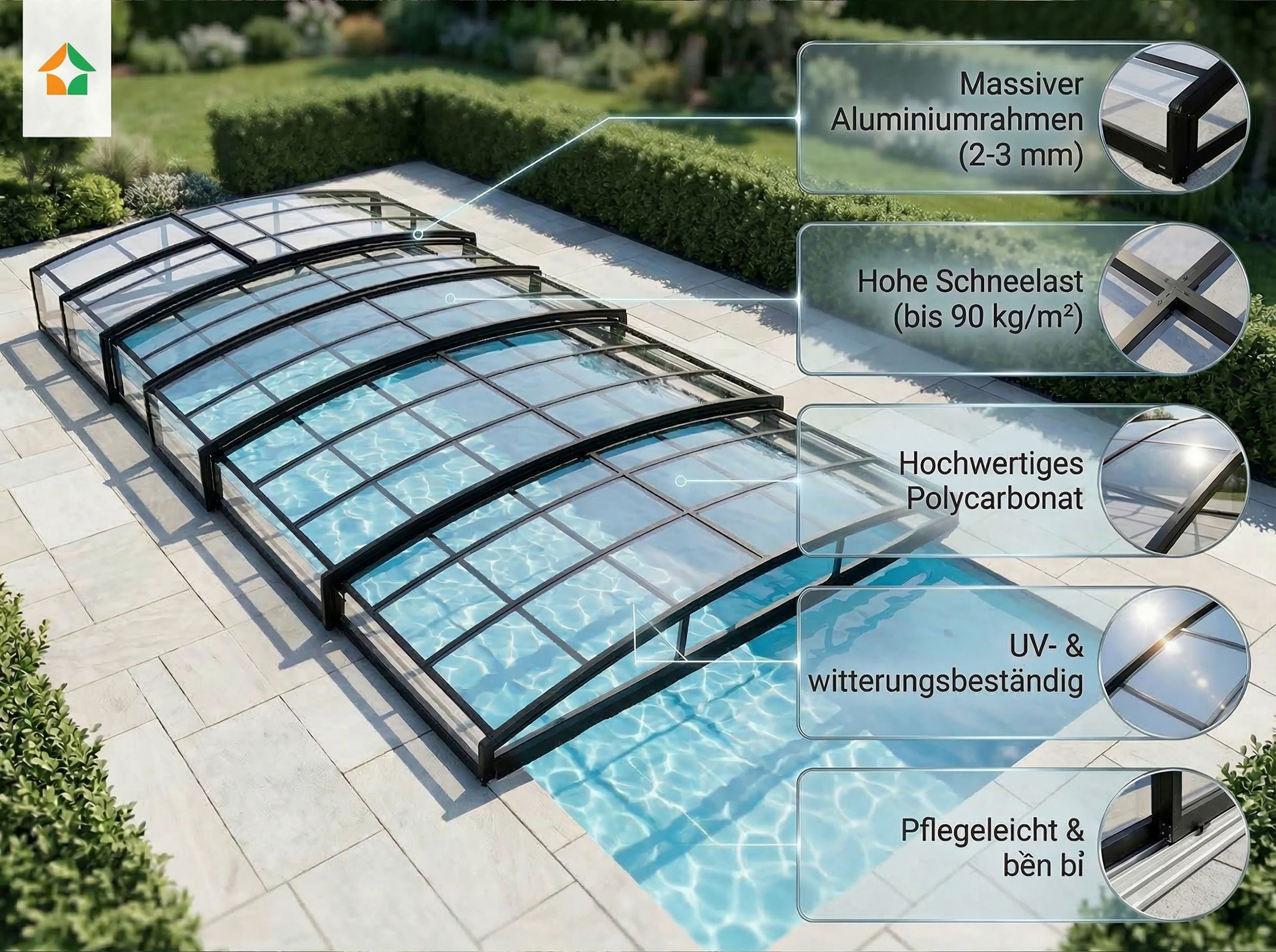 Vorverkauf Pool&uuml;berdachung "Aqualina" aus Aluminium, ca. 8,81 x 4,26 x 0,92 m 