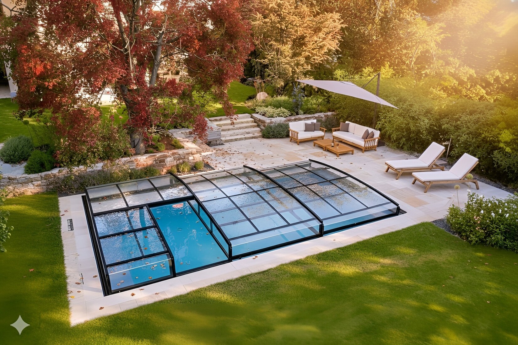 Poolüberdachung "Aqualina" aus Aluminium, ca. 10,99 x 4,26 x 1,05 m