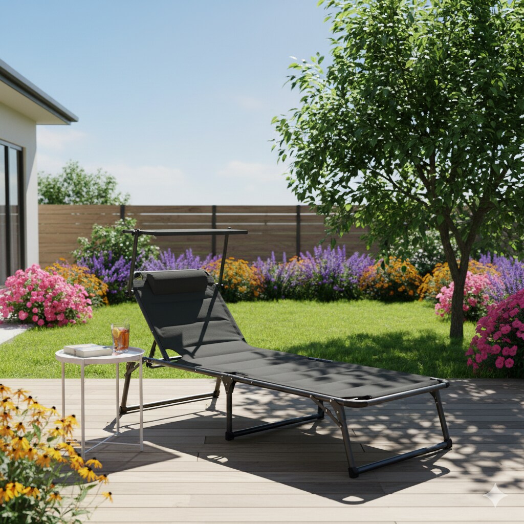 Komfort-Sonnenliege inkl. Kissen gepolstert aus Aluminium - Anthrazit 