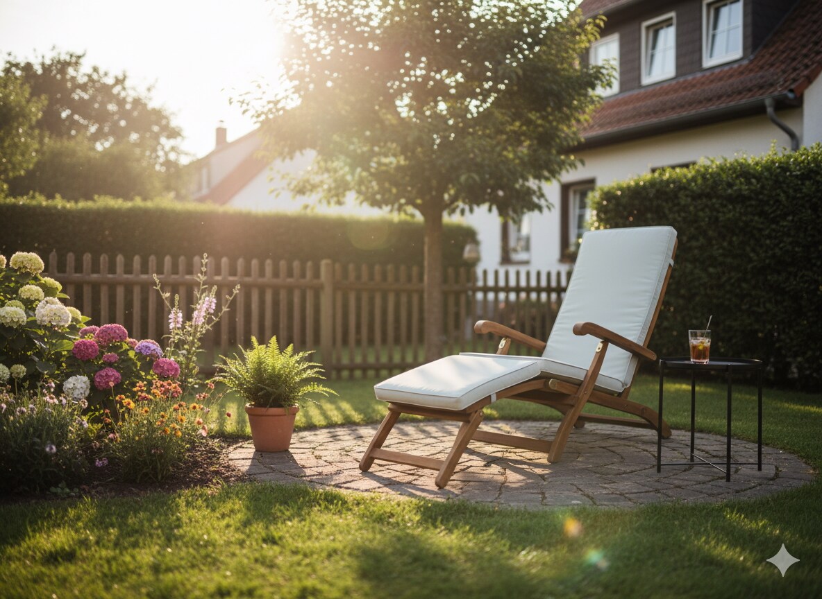 Ergonomische Sonnenliege, Saunaliege inkl. Auflage aus Akazienholz