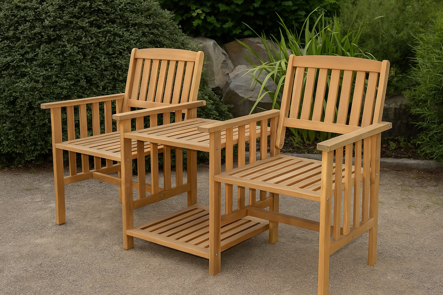 2-Sitzer-Gartenbank mit Beistelltisch klappbar, ca. 163 x 63 x 91 cm - Braun