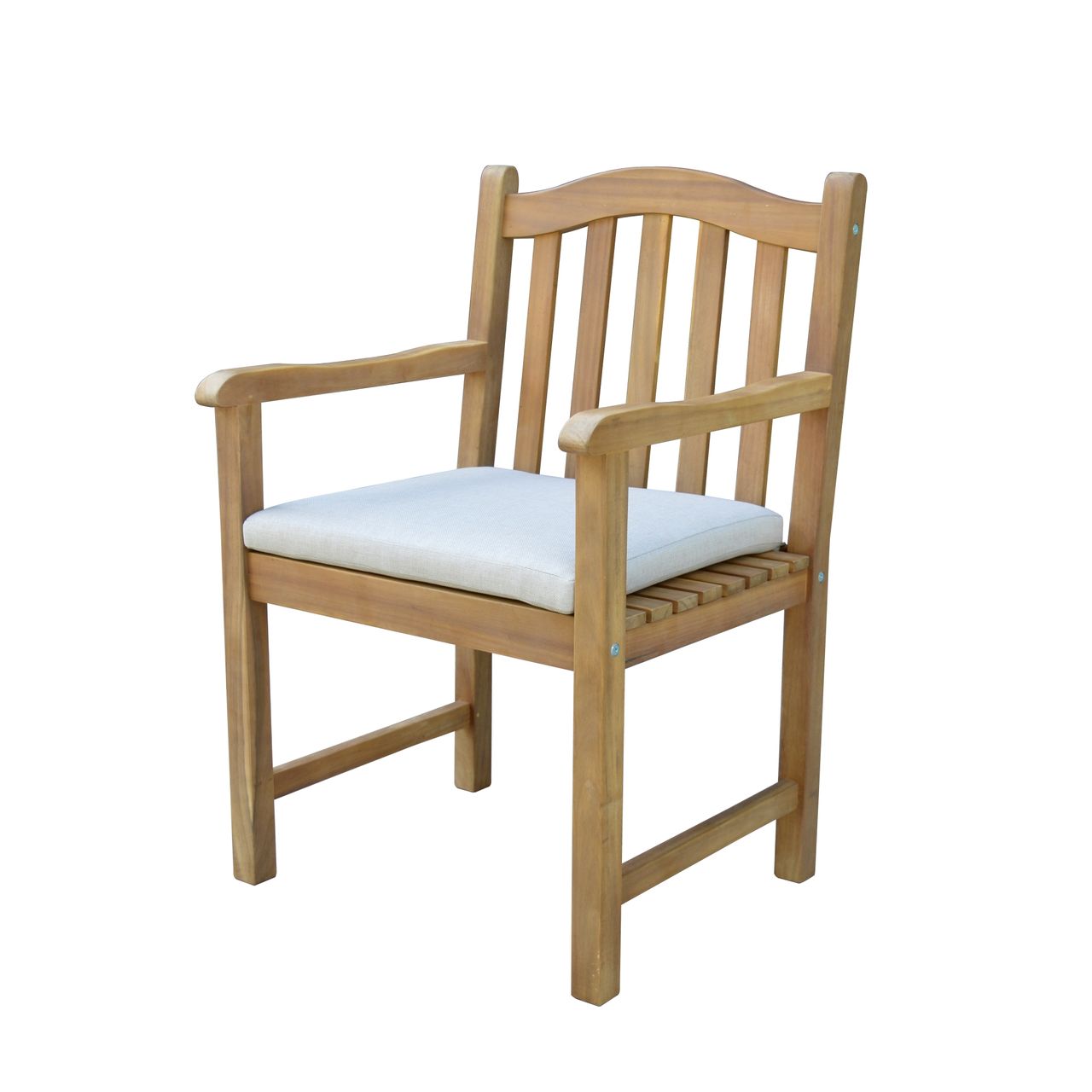 Gartenstuhl mit Armlehnen aus FSC-Akazienholz, mit Sitzkissen - Natur ge&ouml;lt 