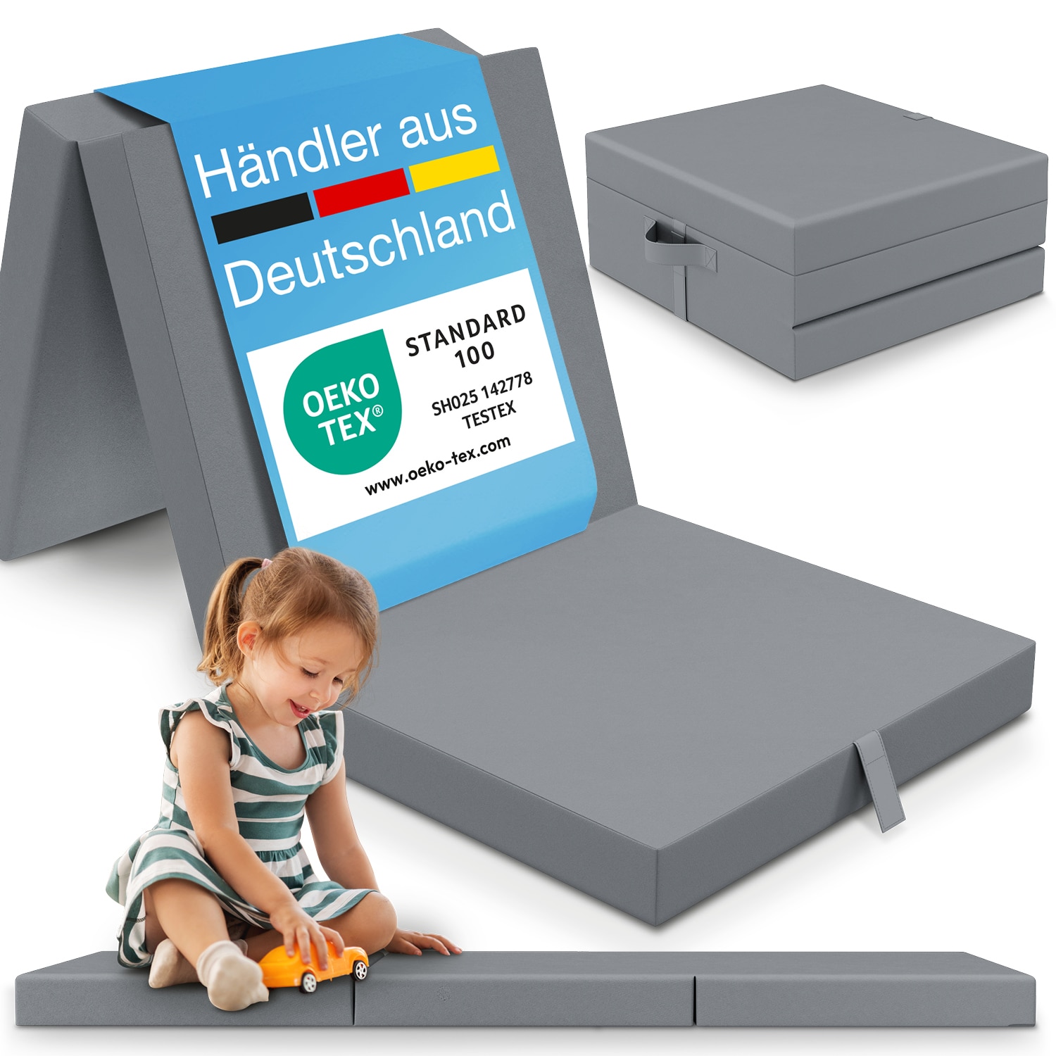 ELONEO Klappmatratze 65x195 cm, 9 cm hoch, Grau, Klappmatratze Kinder faltbar, klappbare G&auml;stematratze, Faltbare Matratze, Reisematratze f&uuml;r Kinder und Erwachsene f&uuml;r Reisen und Camping 