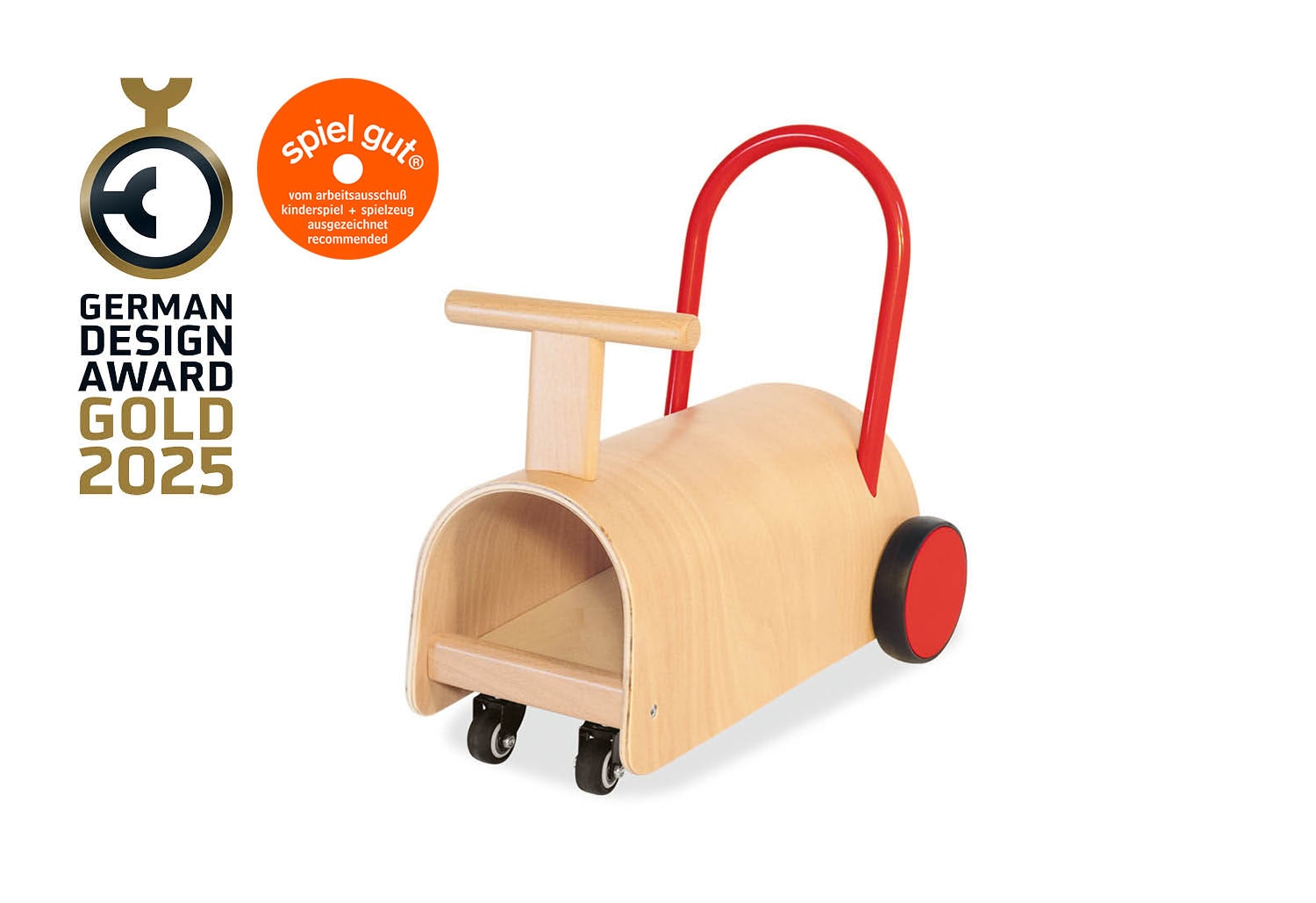 Rutschauto 'Enzo', natur/rot 