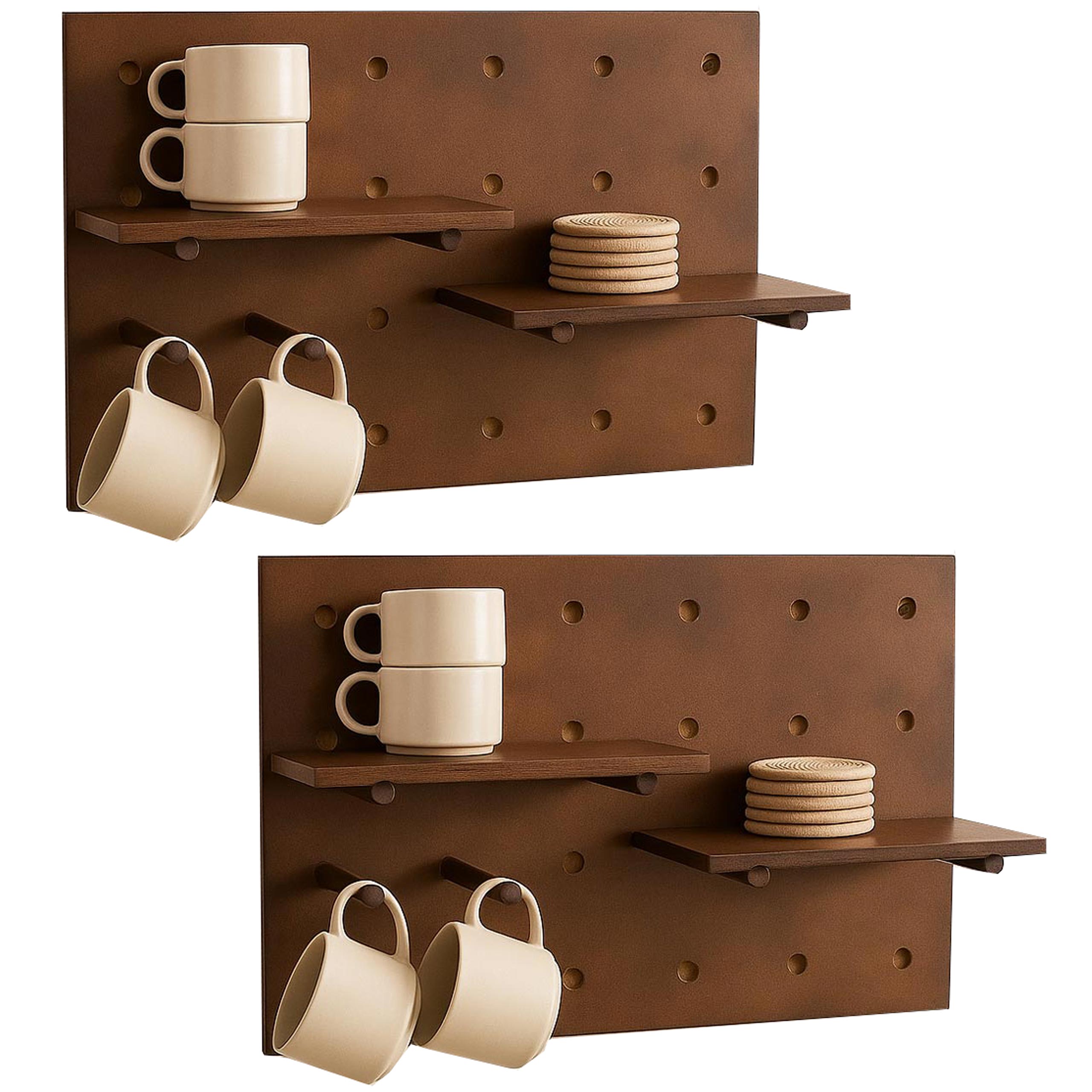 2er-Set Wandpaneel MCW-P24, Wanddekoration Wandregal Steckboard, 4 Ebenen Aufh&auml;ngung 60x40cm MVG ~ braun 