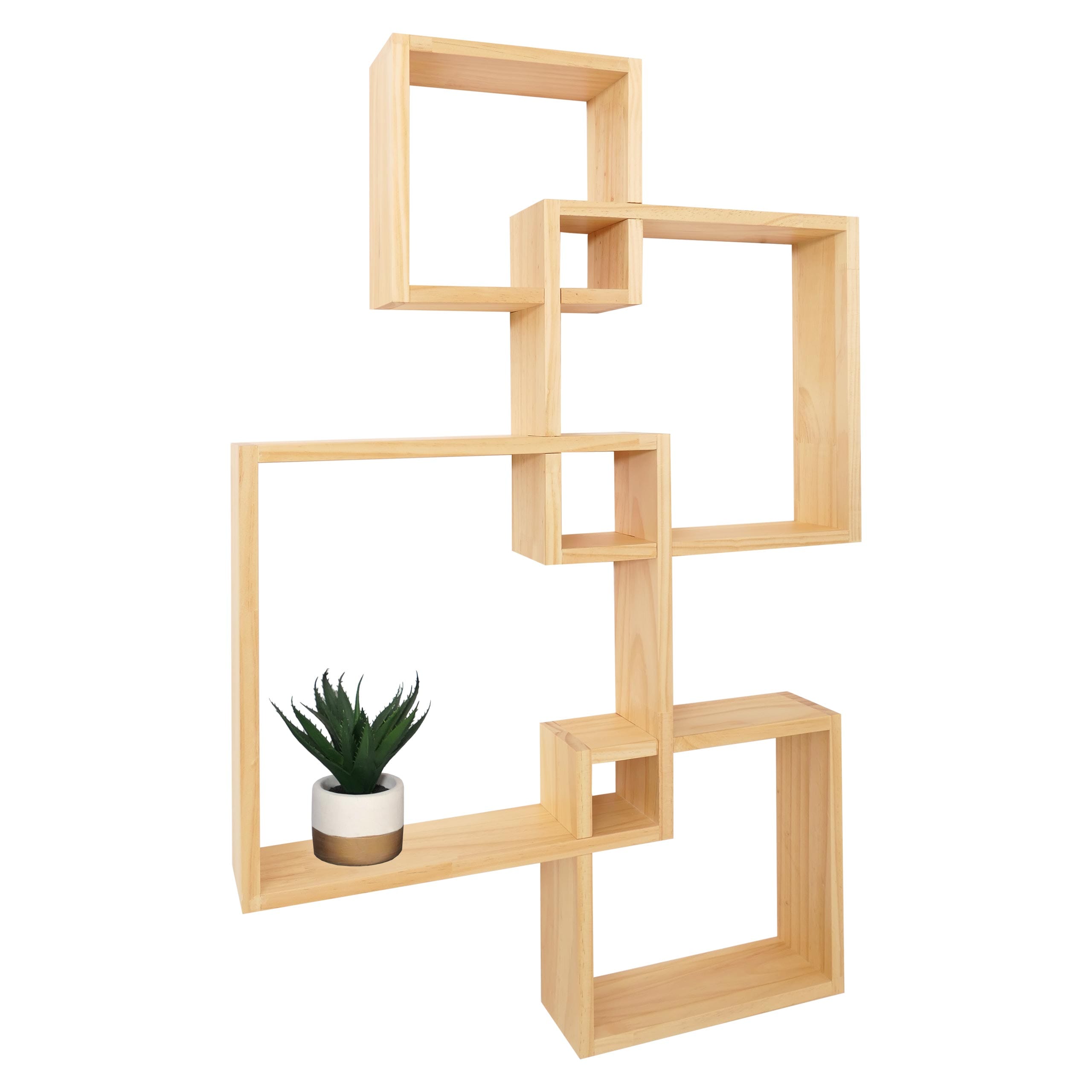 Wandregal MCW-P23, Schweberegal Wanddekoration H&auml;ngeregal W&uuml;rfelregal Designregal, 4 Regale MVG ~ natur 