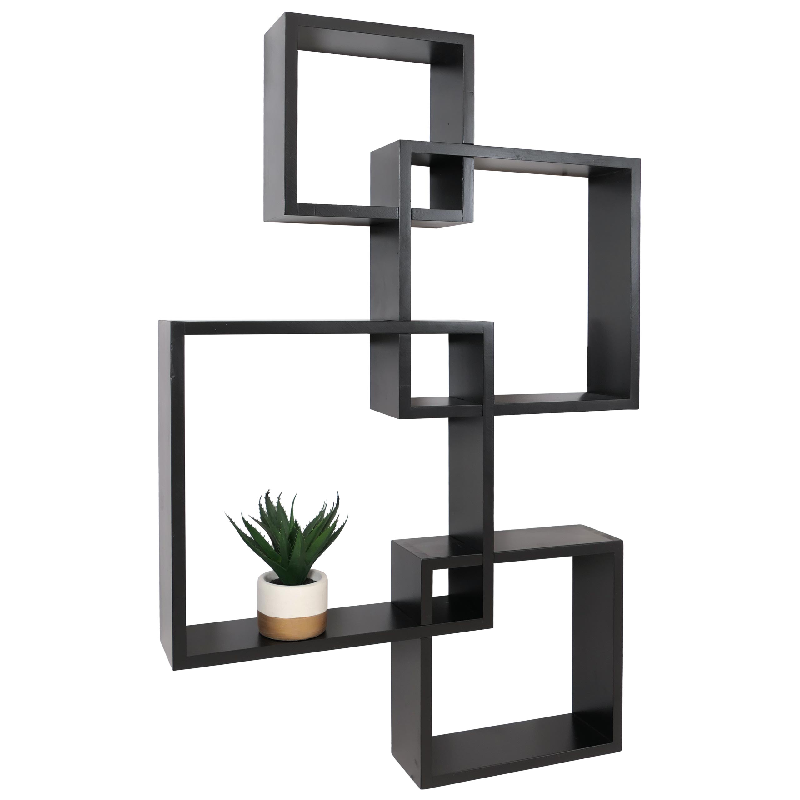 Wandregal MCW-P23, Schweberegal Wanddekoration H&auml;ngeregal W&uuml;rfelregal Designregal, 4 Regale MVG ~ schwarz 