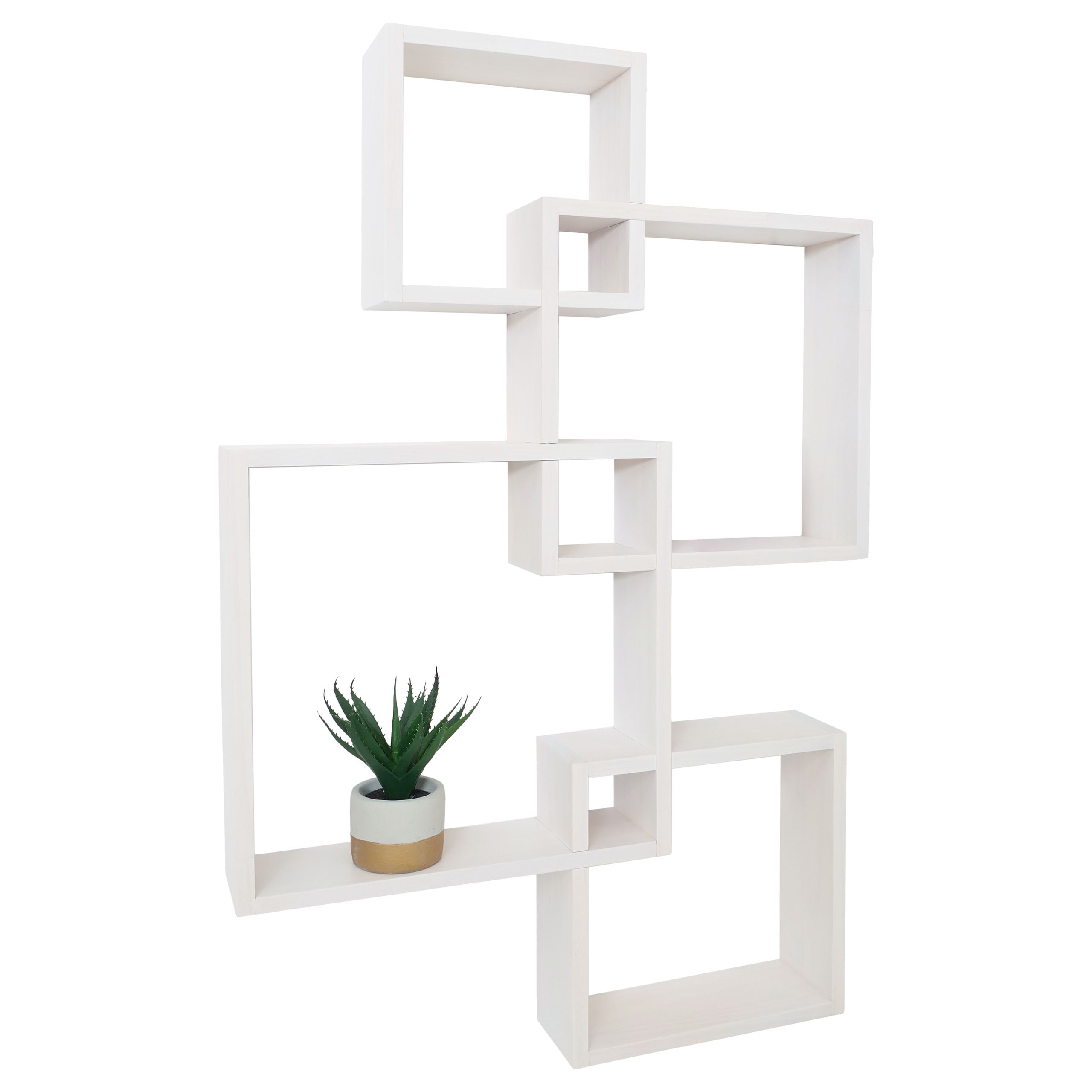 Wandregal MCW-P23, Schweberegal Wanddekoration H&auml;ngeregal W&uuml;rfelregal Designregal, 4 Regale MVG ~ wei&szlig; 