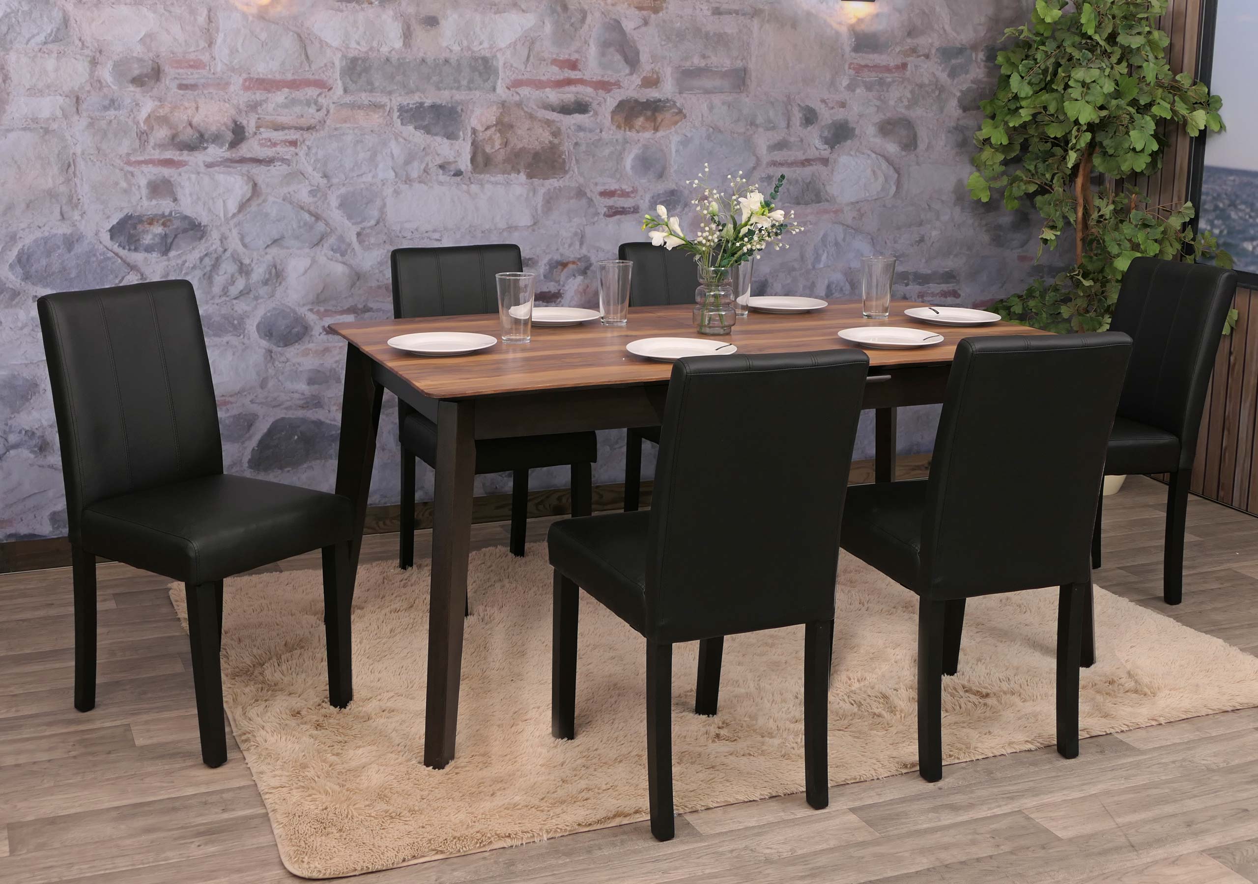 6er-Set Esszimmerstuhl MCW-O65d, K&uuml;chenstuhl Polsterstuhl Lehnstuhl, Kunstleder ~ schwarz 