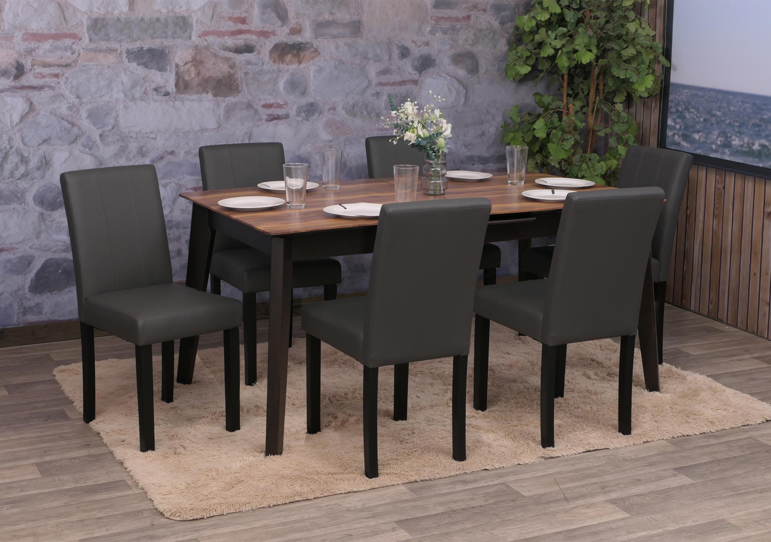 6er-Set Esszimmerstuhl MCW-O65d, K&uuml;chenstuhl Polsterstuhl Lehnstuhl, Kunstleder ~ dunkelgrau 