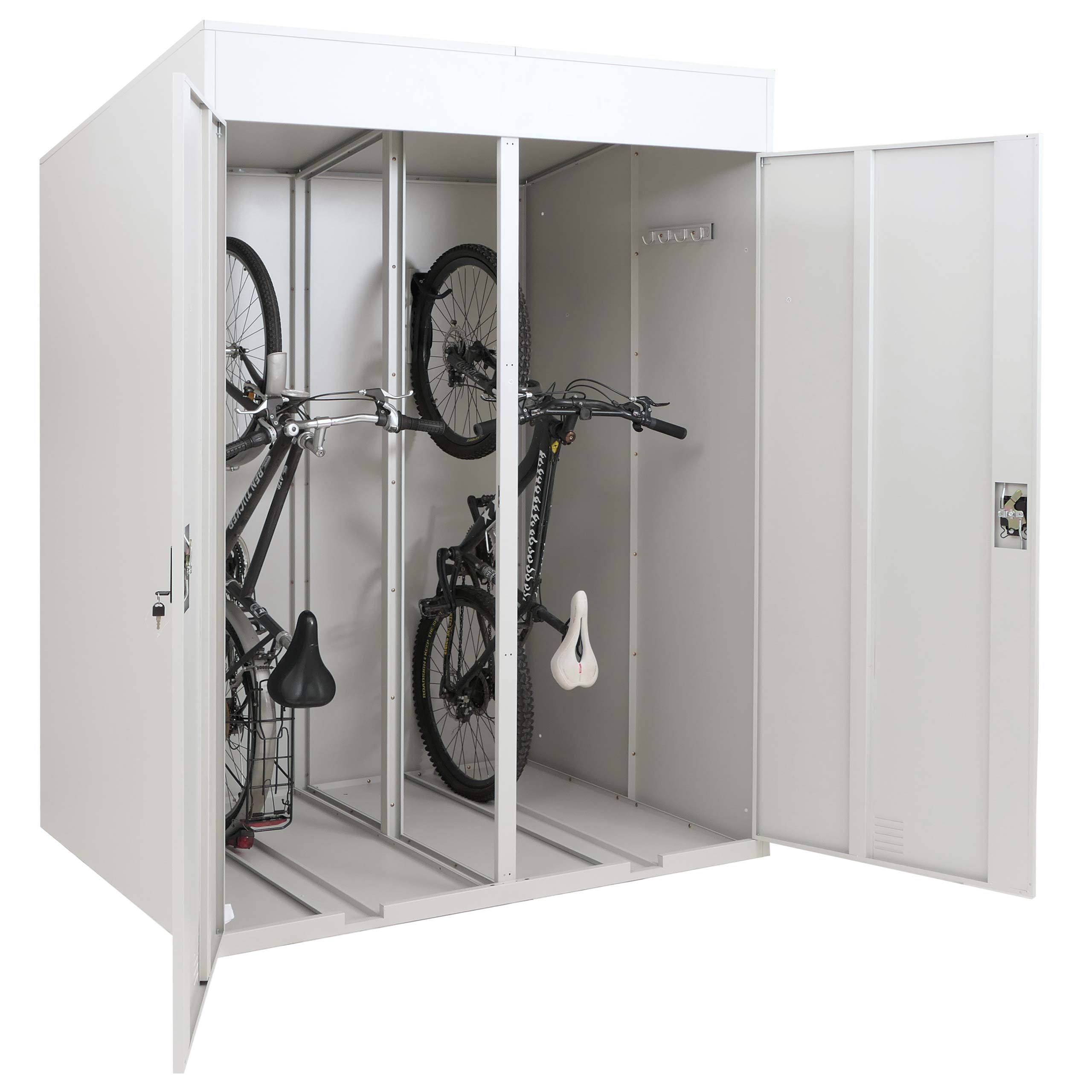 2er-Fahrradgarage MCW-H66b, Fahrradbox Fahrradunterstand abschlie&szlig;bar Metall 213x158x125cm ~ hellgrau 