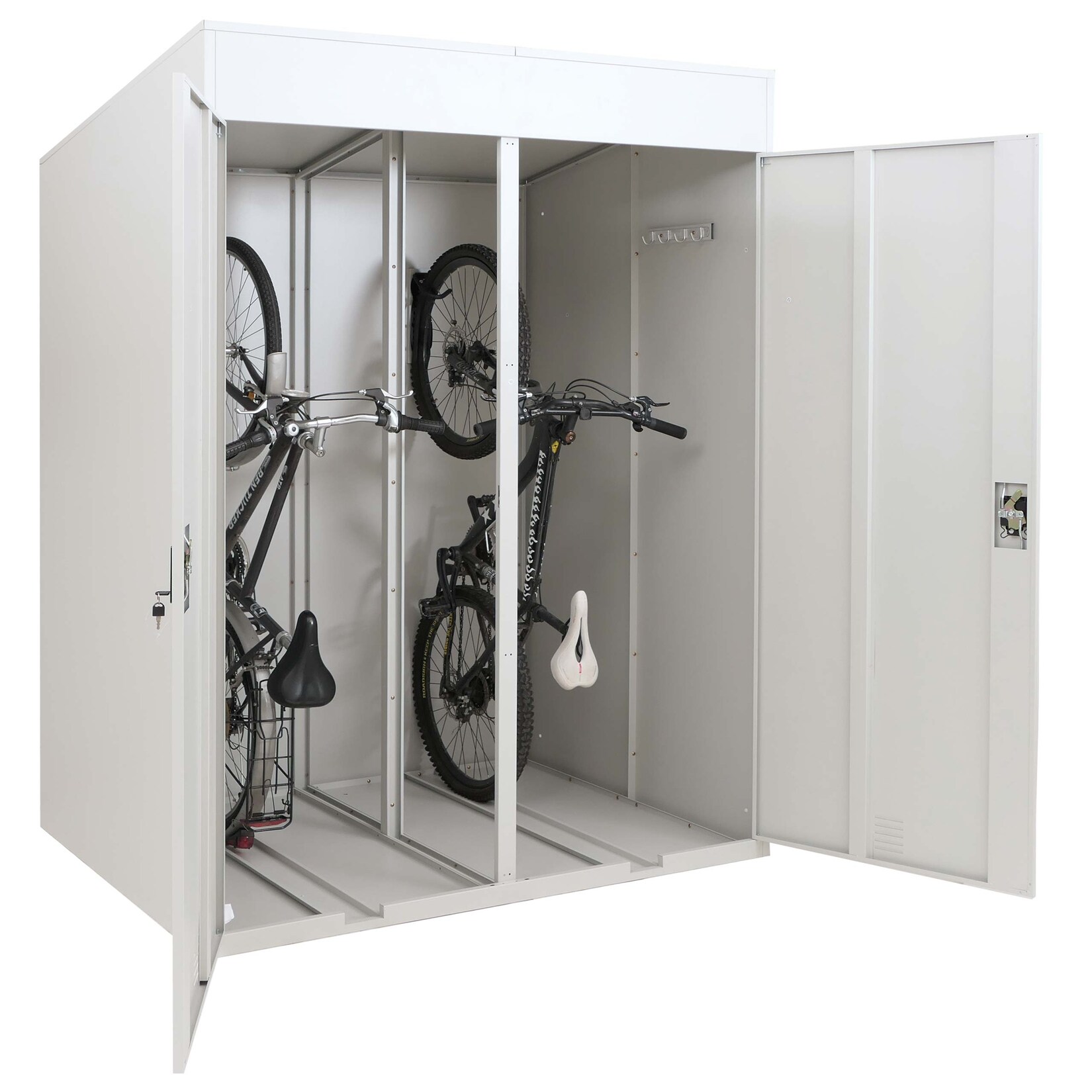 2er-Fahrradgarage -H66b, Fahrradbox Fahrradunterstand abschließbar Metall 213x158x125cm ~ hellgrau
