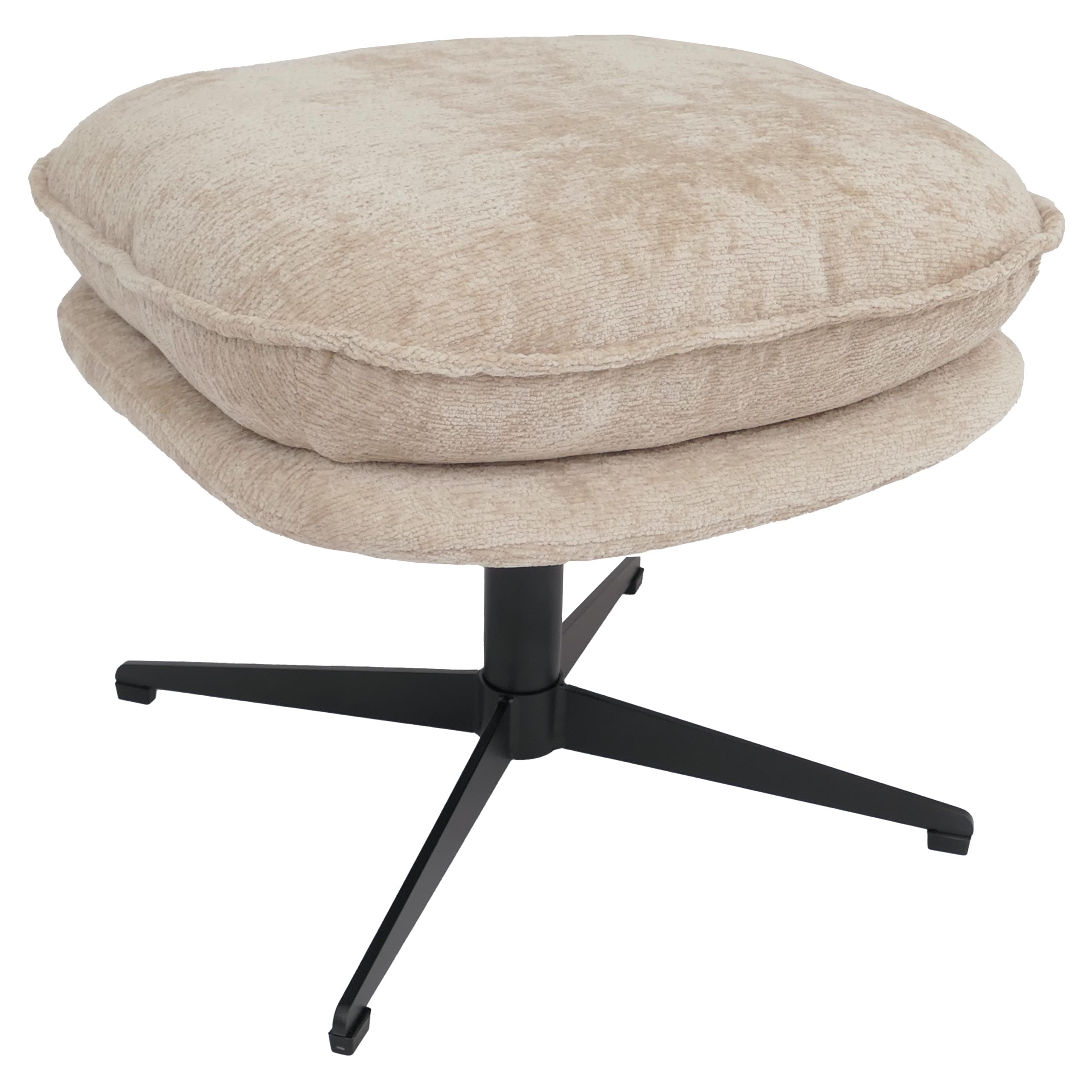 Hocker mit Polster MCW-P32, Sitz-/Fu&szlig;hocker Fu&szlig;ablage Ottomane Stoff/Textil Chenille (370 g/m&sup2;) ~ creme 