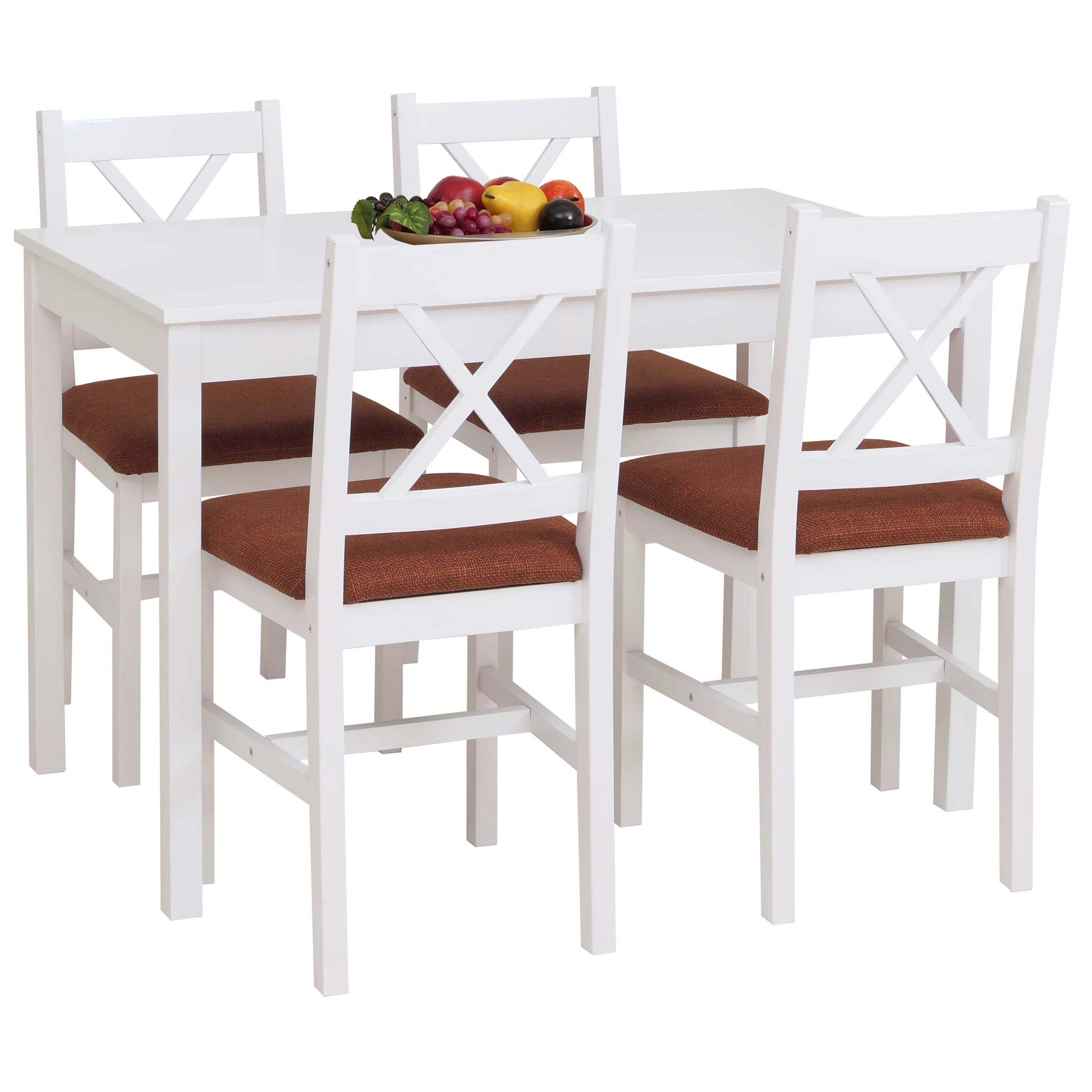 Esszimmer-Set MCW-F77, Sitzgruppe Esszimmergruppe, Massiv-Holz Kiefer Stoff Landhaus 110cm ~ wei&szlig; Polster terrakotta 