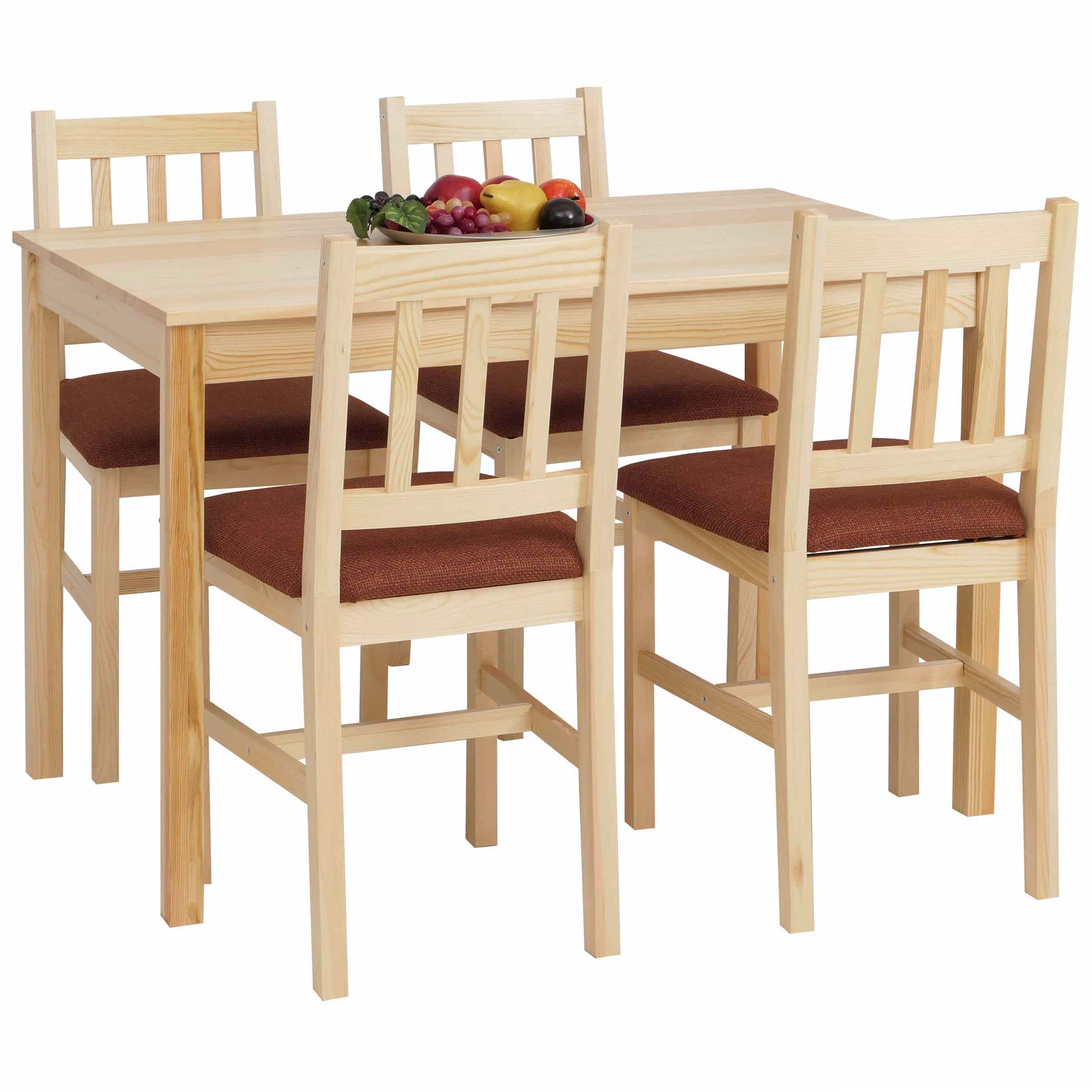 Esszimmer-Set MCW-F77, Sitzgruppe Esszimmergruppe, Massiv-Holz Kiefer Stoff Landhaus 110cm ~ natur Polster terrakotta 