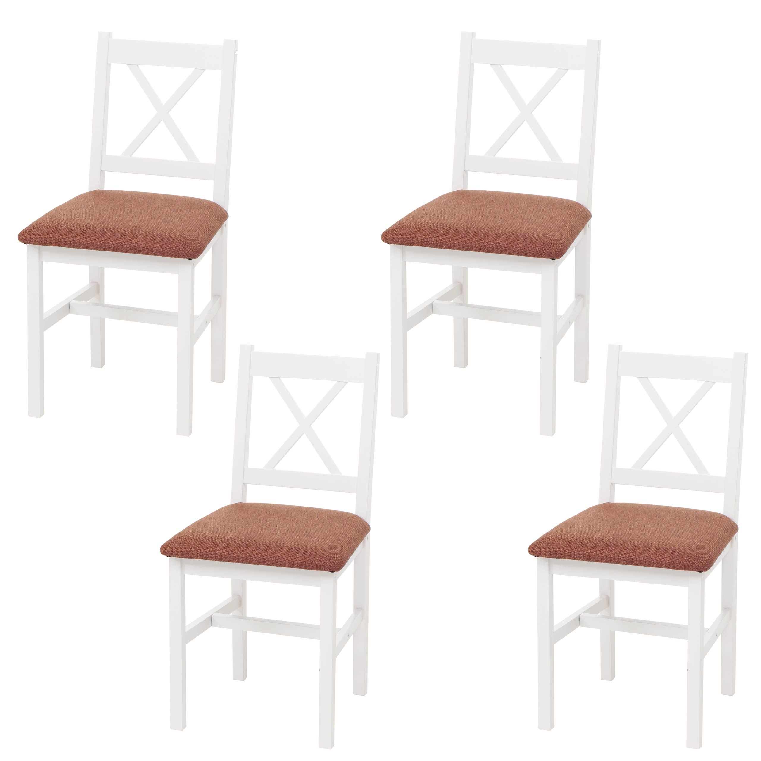 4er-Set Esszimmerstuhl MCW-F77, Lehnstuhl K&uuml;chenstuhl Stuhl, Massiv-Holz Stoff Landhaus ~ wei&szlig;, Polster terrakotta 