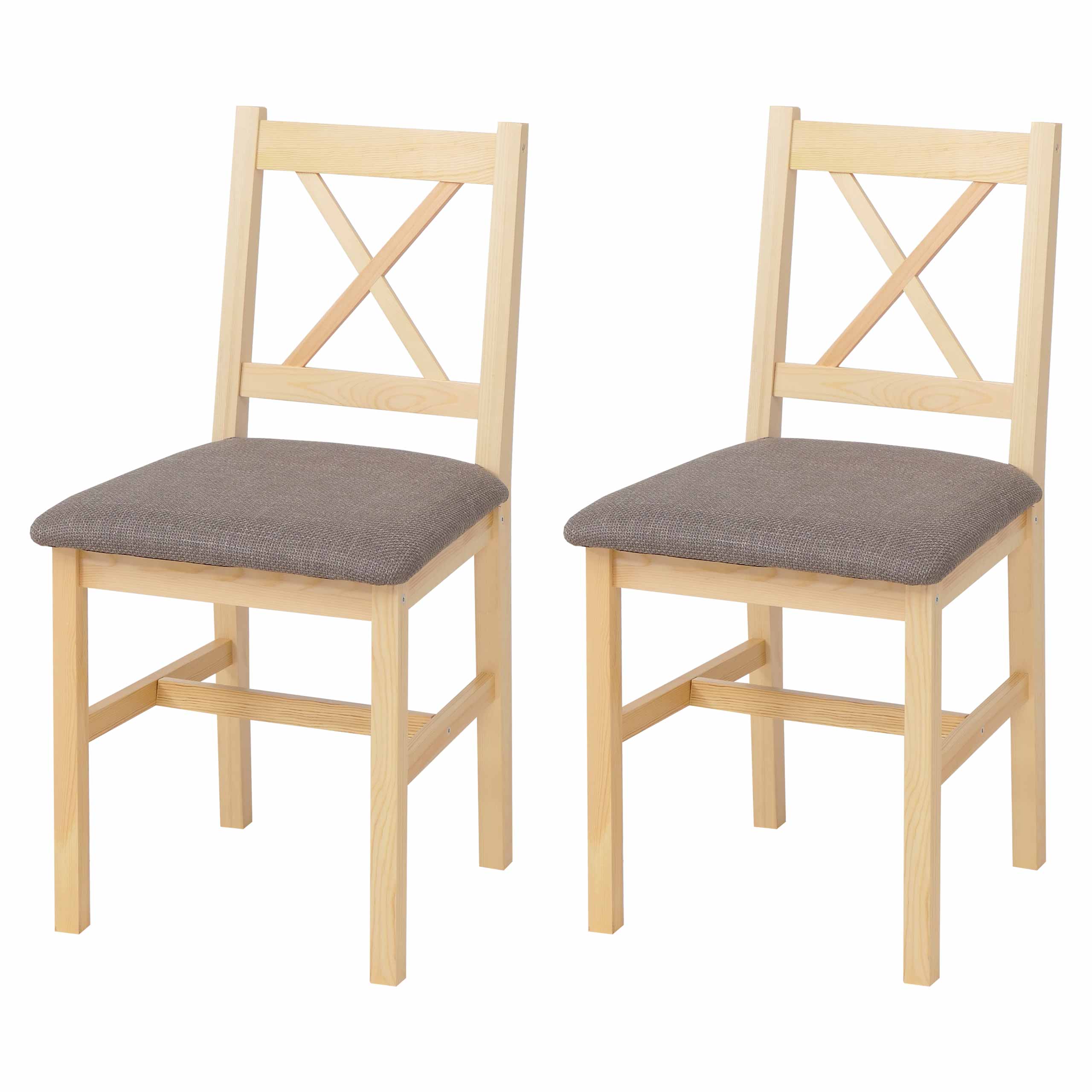 2er-Set Esszimmerstuhl MCW-F77, Lehnstuhl K&uuml;chenstuhl Stuhl, Massiv-Holz Stoff Landhaus ~ natur, Polster grau 