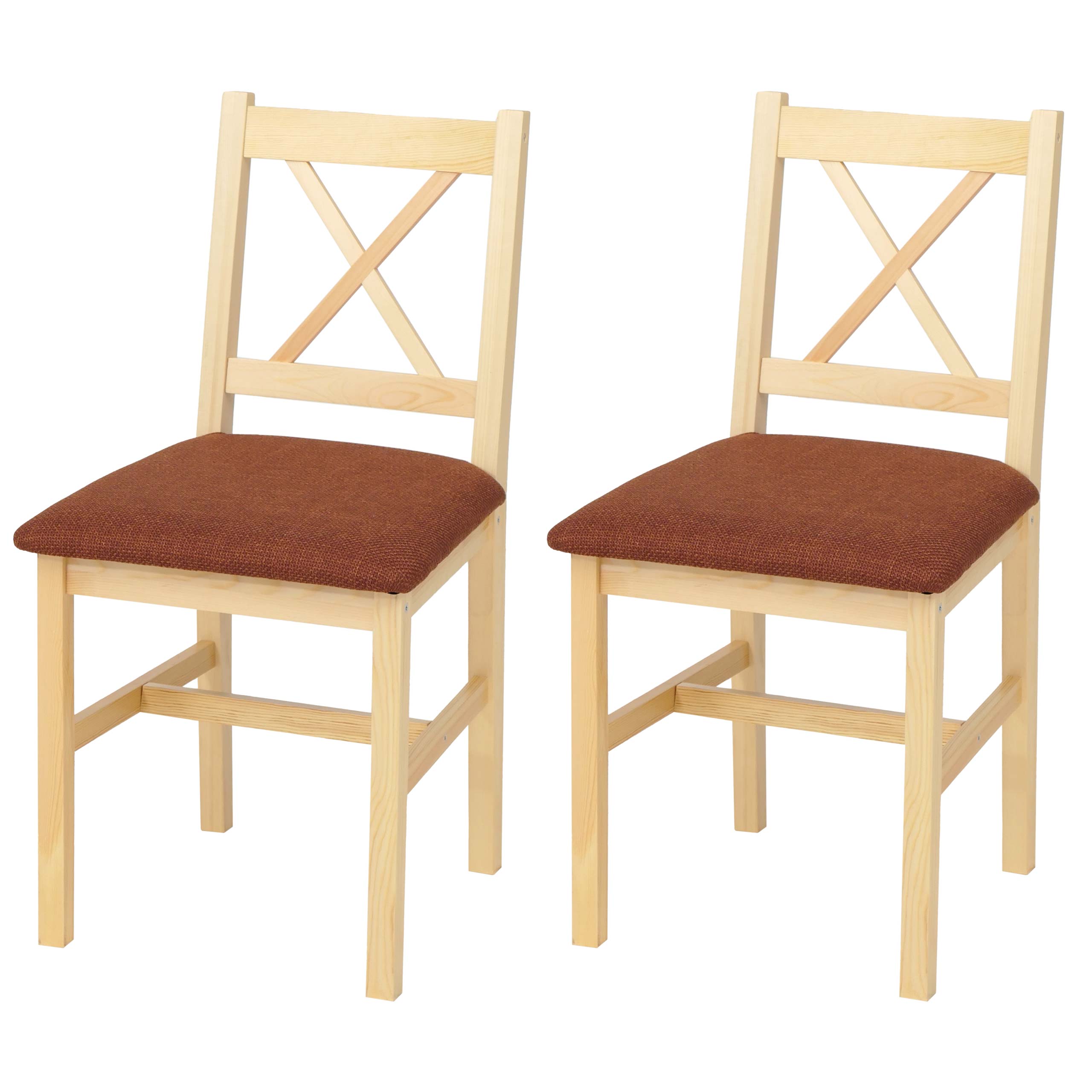 2er-Set Esszimmerstuhl MCW-F77, Lehnstuhl K&uuml;chenstuhl Stuhl, Massiv-Holz Stoff Landhaus ~ natur Polster terrakotta 