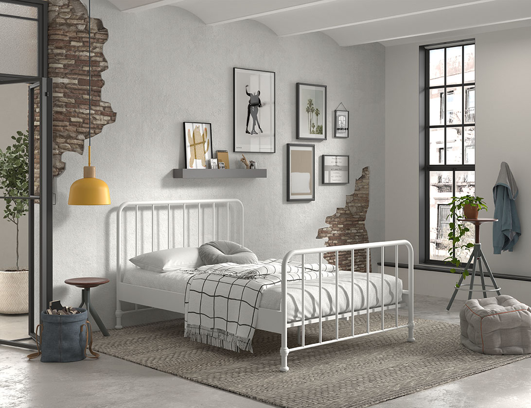 BRONXX Jugendbett mit Liegefl&auml;che 140 x 200 cm, Ausf. Metall Wei&szlig; matt 