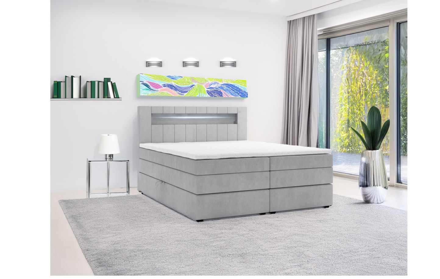 M-Punkt Boxspringbett KUBA KING mit Bettkasten 180 x 200 cm Webstoff Grau mit Visco Topper Bett Bettkasten Taschenfederkern 