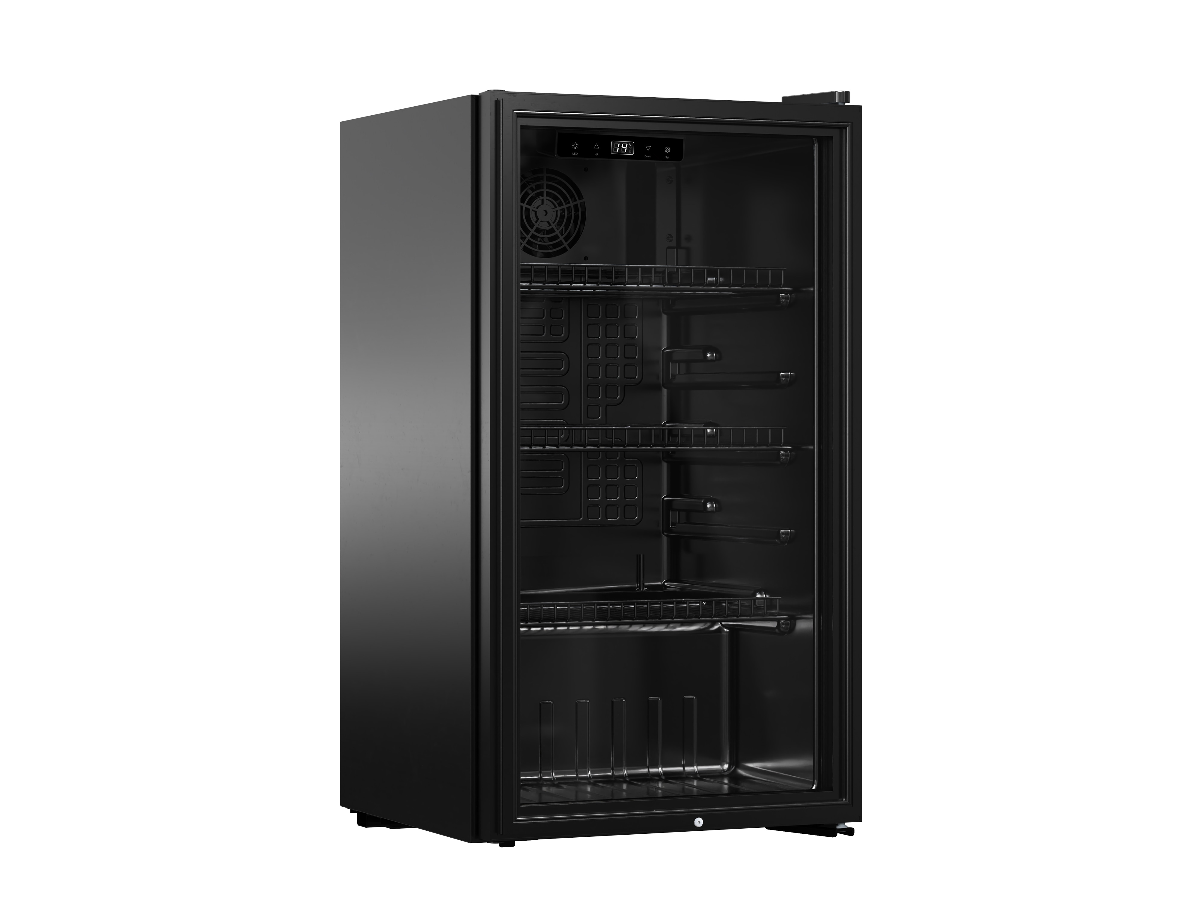 PKM Glast&uuml;rk&uuml;hlschrank GKS83B - Schwarz; 89 L Nutzinhalt; EEK: C, Ma&szlig;e (HxBxT in cm) 83,00 x 44,50 x 47,00, inkl. Schloss, blaue LED-Beleuchtung 