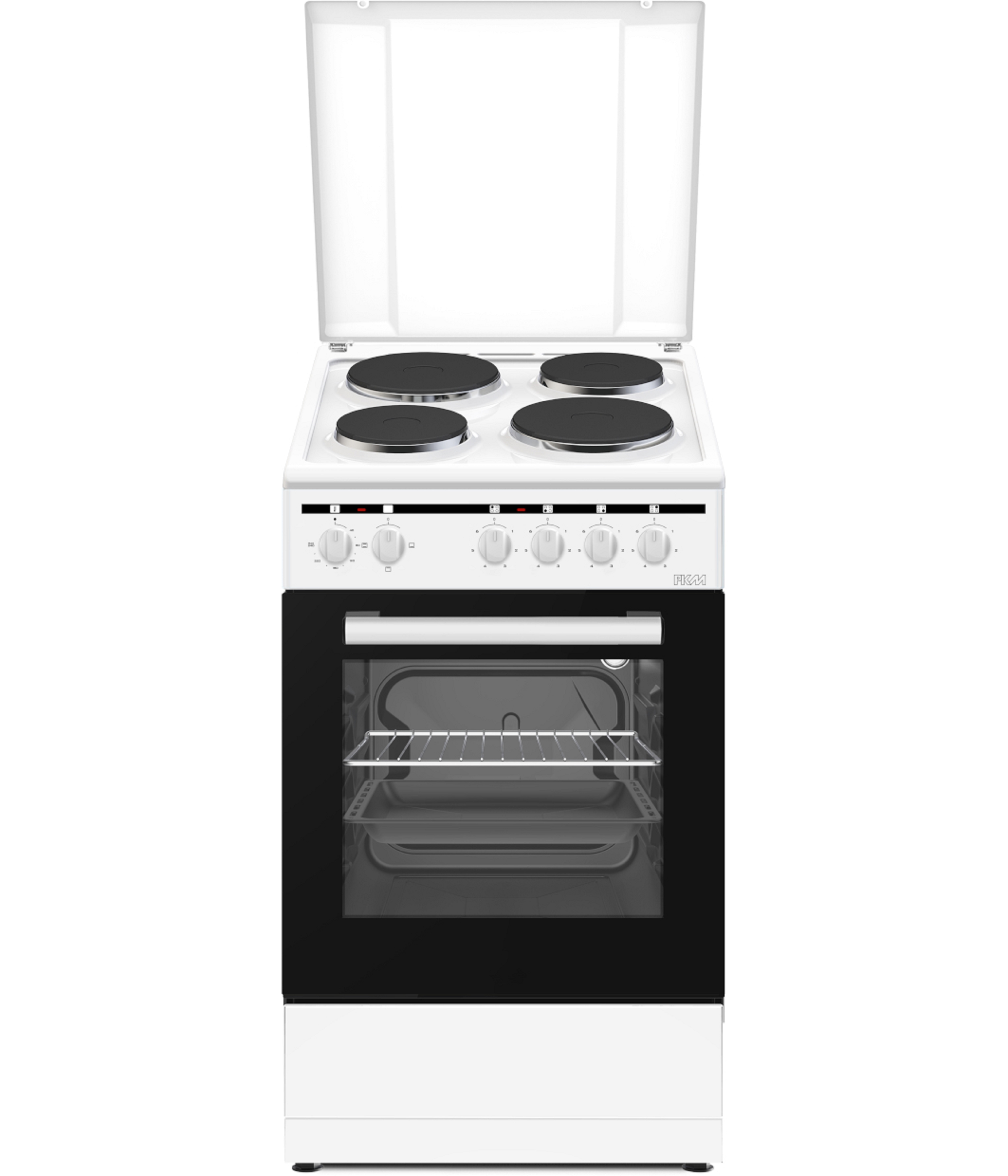 PKM Standherd Elektro EH4-50KPGDQ - Weiss; Standherd 50 cm, EEK: A 4 Kochplatten, 3 Backofenfunktionen, Deckel, Geschirrwagen 