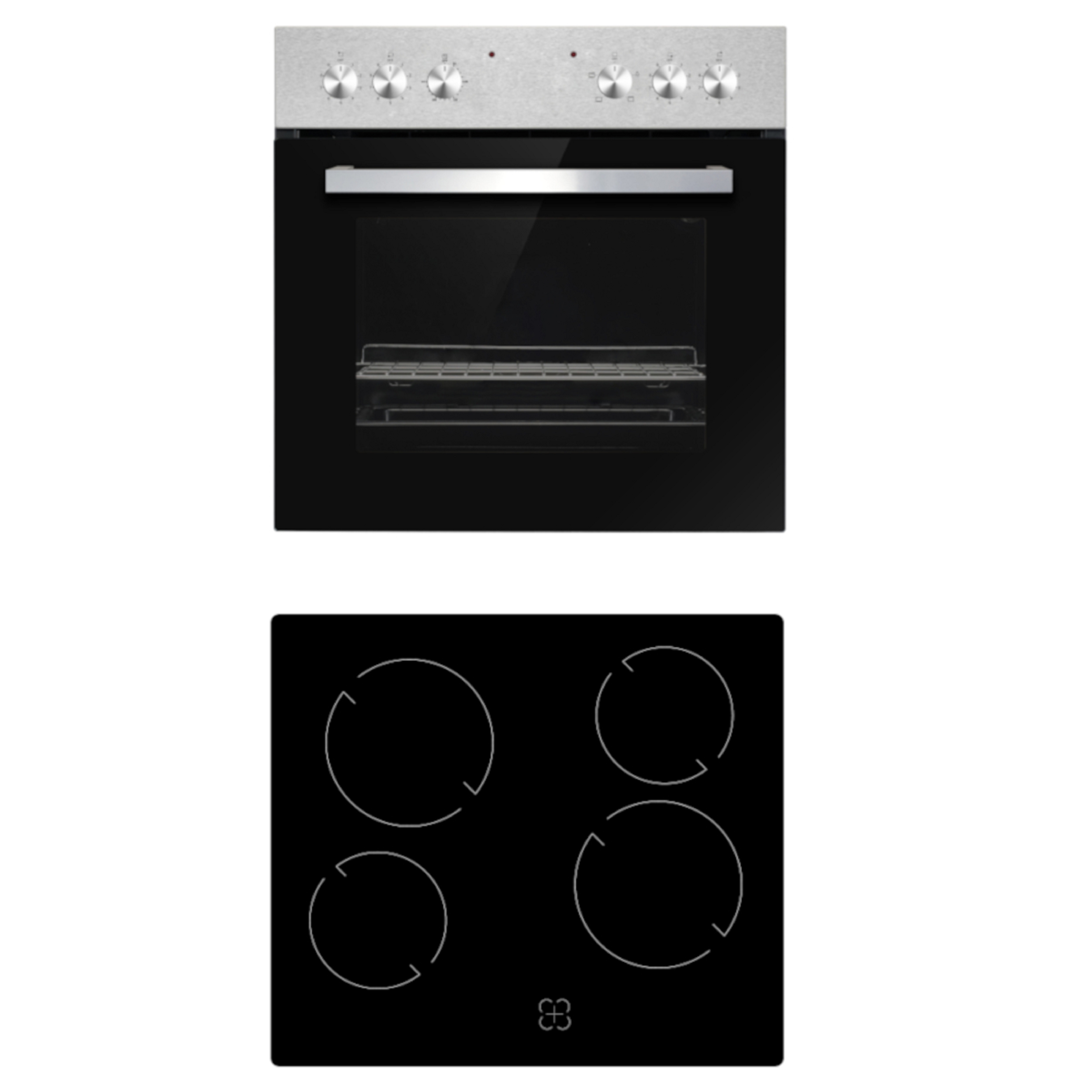 PKM Einbau Herdset EHS4IX - Einbauherdset mit Edelstahlblende; Glaskeramikkochfeld, Backofen 65L mit 5 Funktionen 