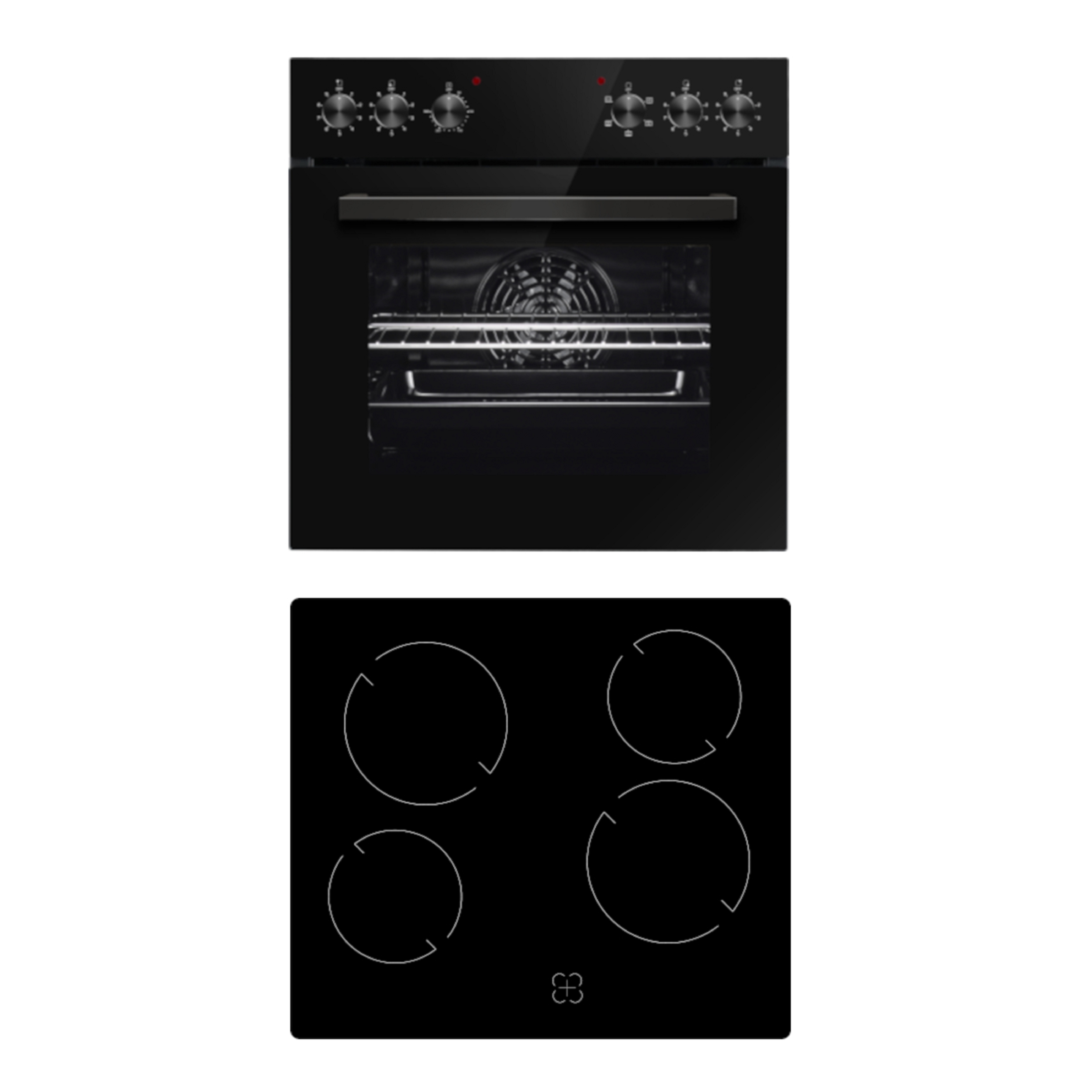 PKM Einbau Herdset EHS4B - Einbauherdset mit schwarzer Glasblende; Glaskeramikkochfeld, Backofen 65L mit 5 Funktionen 