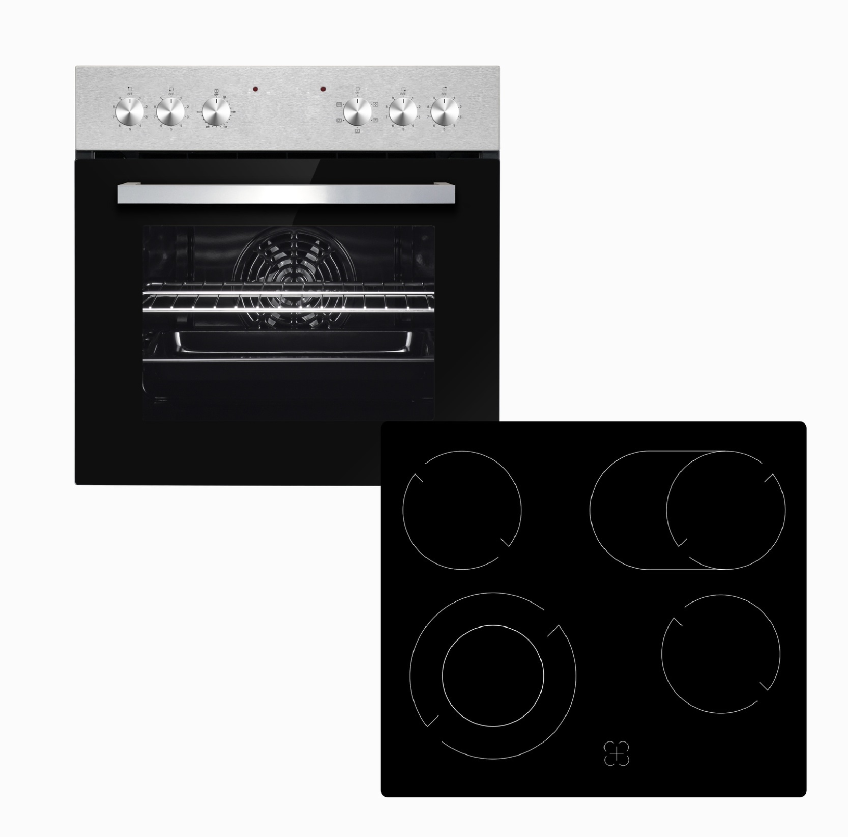 PKM Einb.-Herdset EHS4-2KBIX - Einbauherdset mit Edelstahlblende; Glaskeramikkochfeld: 2-Kreis- & Br&auml;terzone, Backofen 65L mit 5 Funktionen 
