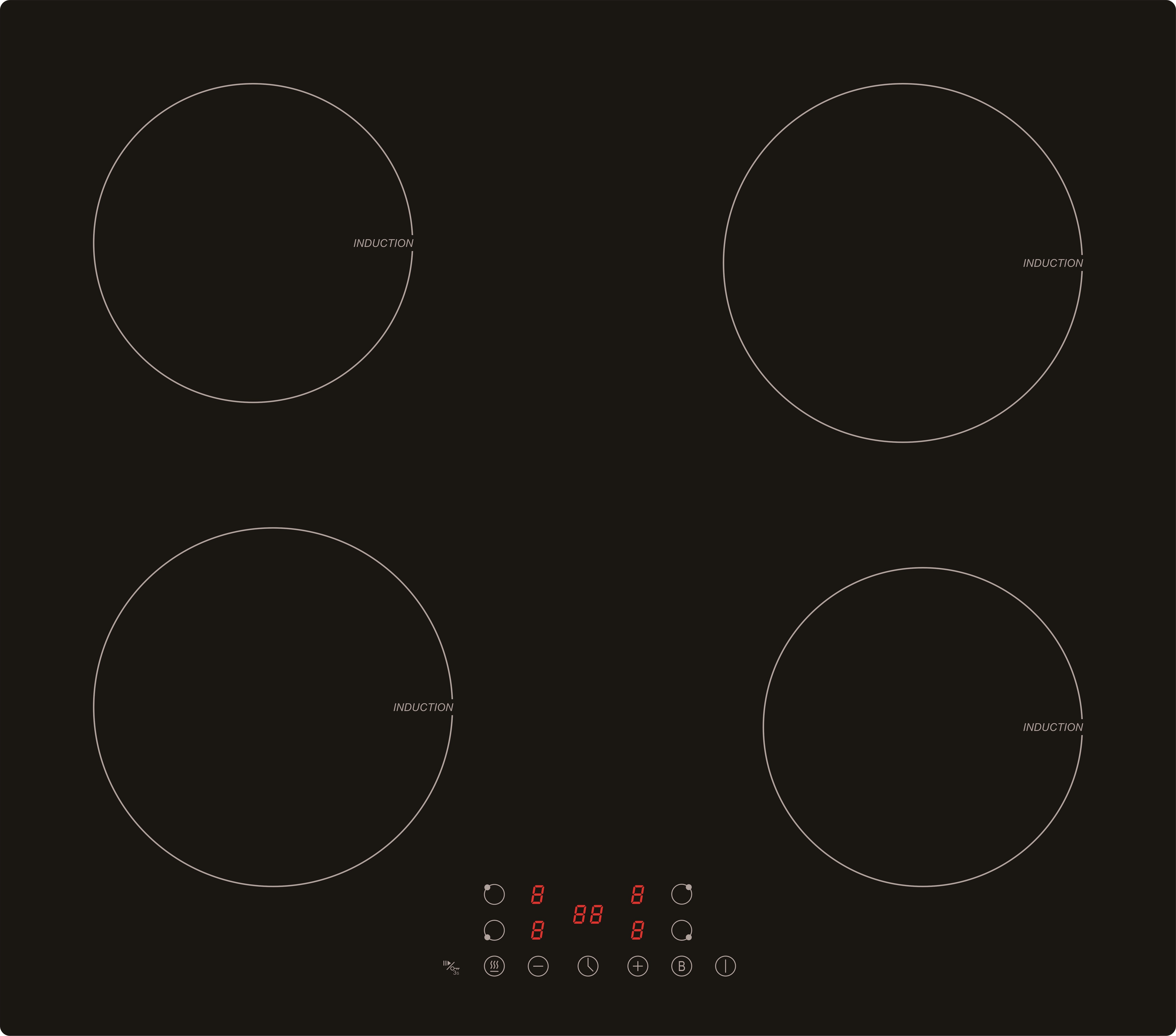 PKM Kochfeld Induktion Glaskeramik IN4BGN - Touch Control Bedienung; Booster, 4 Kochzonen; max. 7360 Watt, Stop & Go, Timer 