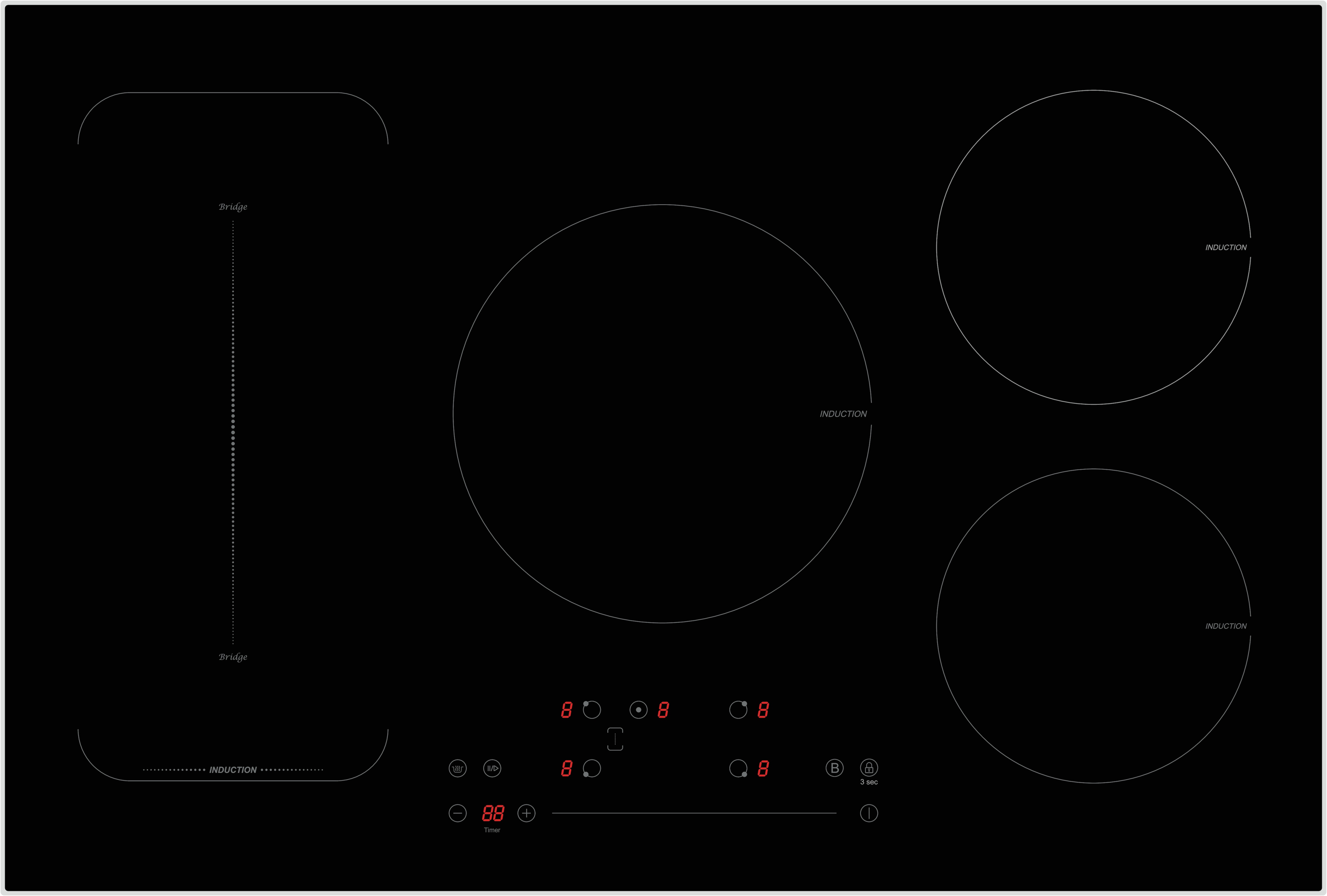 PKM Kochfeld Autark Induktion IN5-FZF - Touch Control Bedienung; 5 Kochzonen inklusive 1 Doppel-Flexzone; 5-Fach Booster;  max. 7200 Watt 