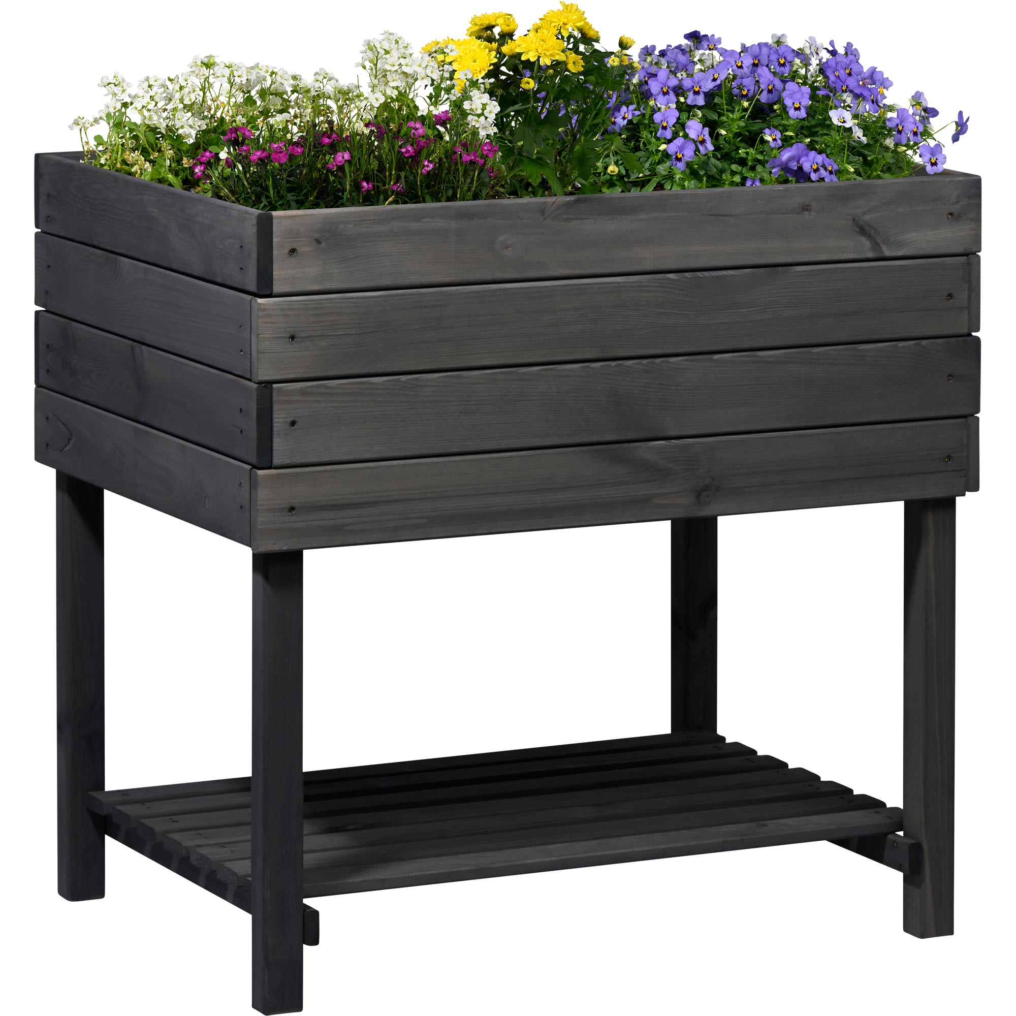dobar Hochbeet Kubus 2.0 mit Ablage und Pflanzfolie, Anthrazit 