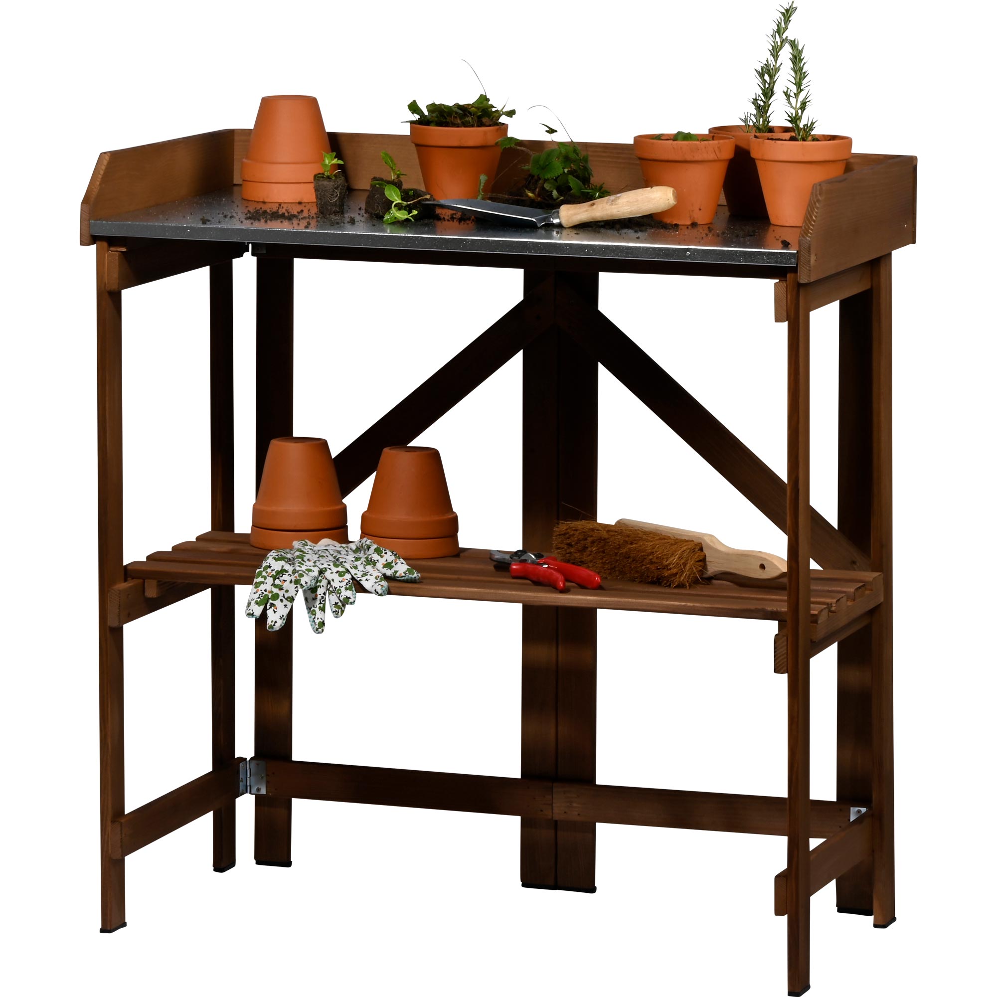 dobar Faltbarer Pflanztisch mit Ablage, Dunkelbraun 